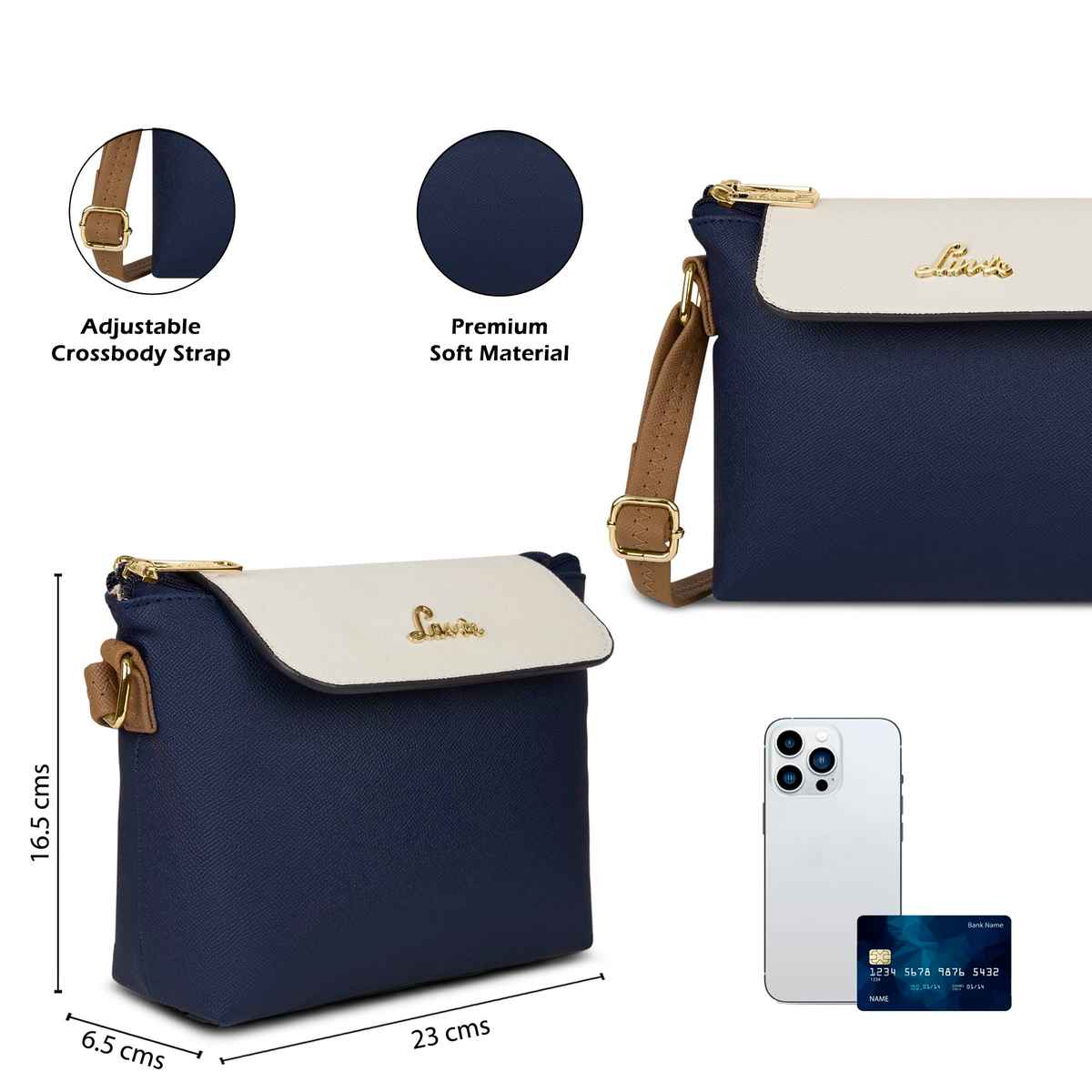 Lavie Women's Colourblock Rove Flap Crossbody Sling Bag | Ladies Purse Handbag | Navy Blue