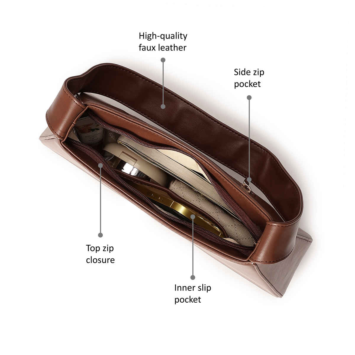 Fastrack Solid Baguette Shoulder Bag for Women | Brown