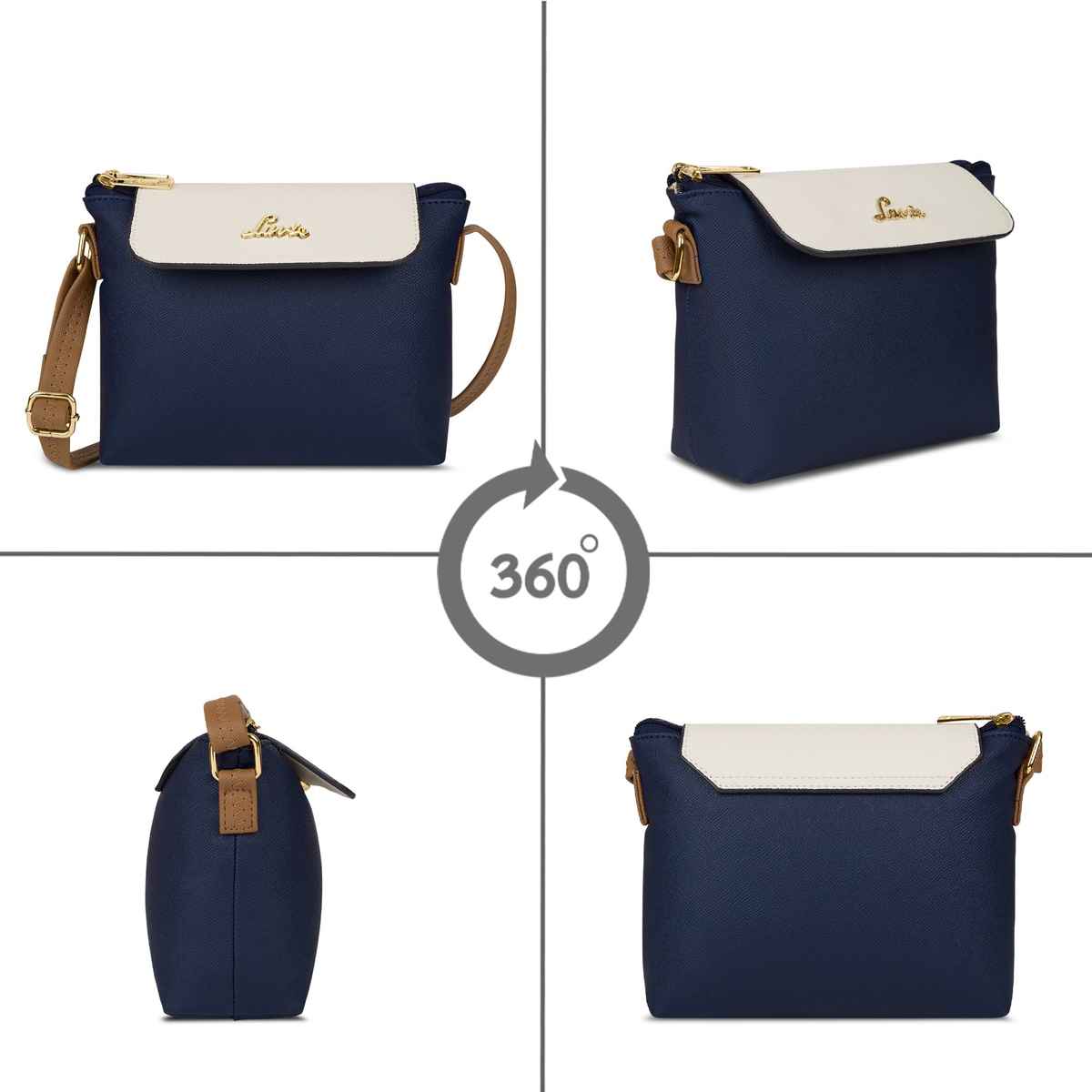Lavie Women's Colourblock Rove Flap Crossbody Sling Bag | Ladies Purse Handbag | Navy Blue