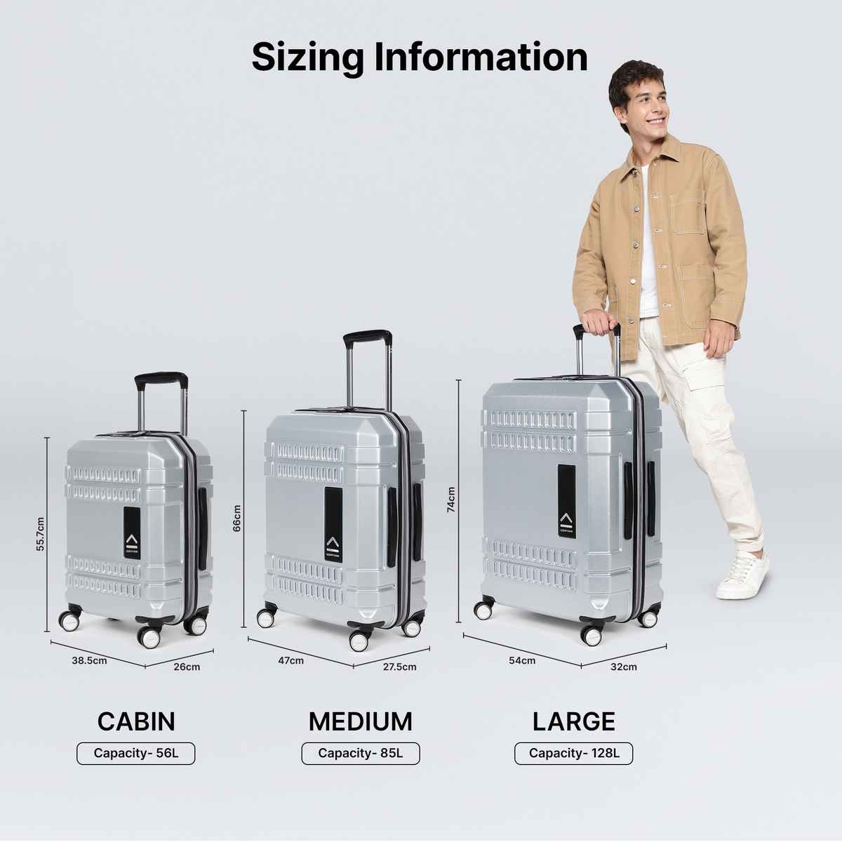 Uppercase Solid Polycarbonate 56 L Telescopic Hard Luggage Trolley Bag | Silver - S