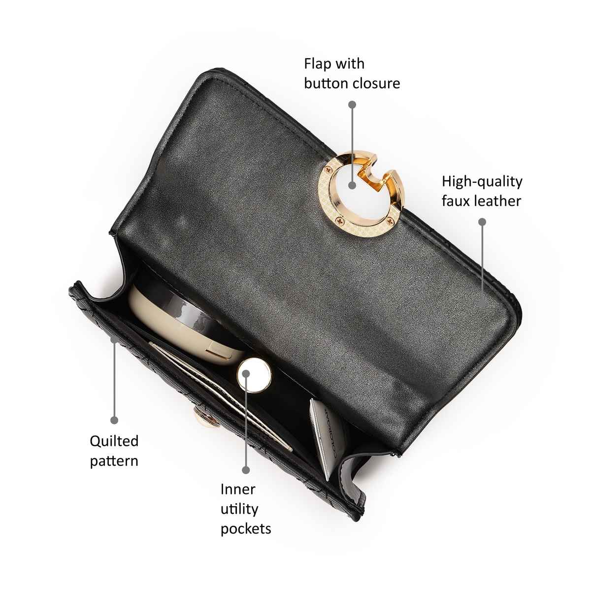 Fastrack Quilted Structured Sling Bag for Women | Black