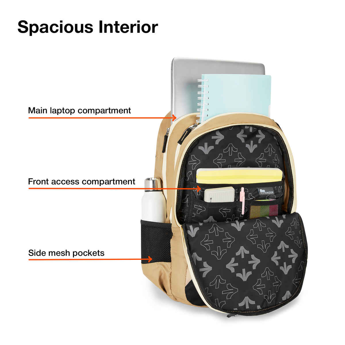 Nasher Miles Modern Polyester Laptop Backpack with Raincover & Front Organiser | Brown - 45 L