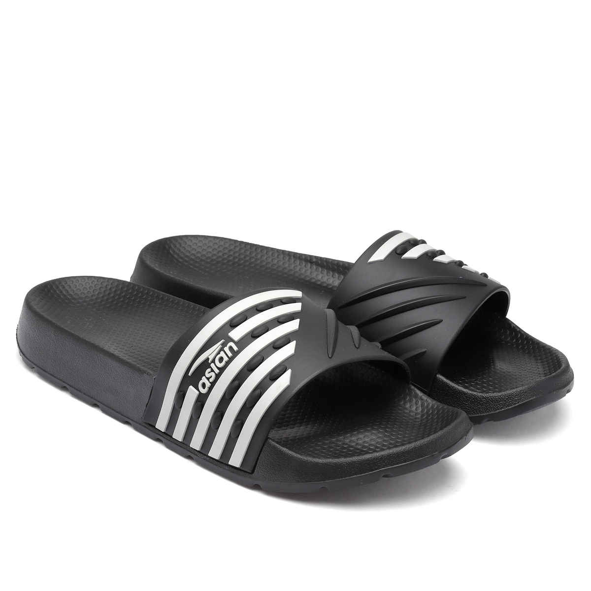 Asian Men's Slides | Slider-32 | Black and Grey - UK 10