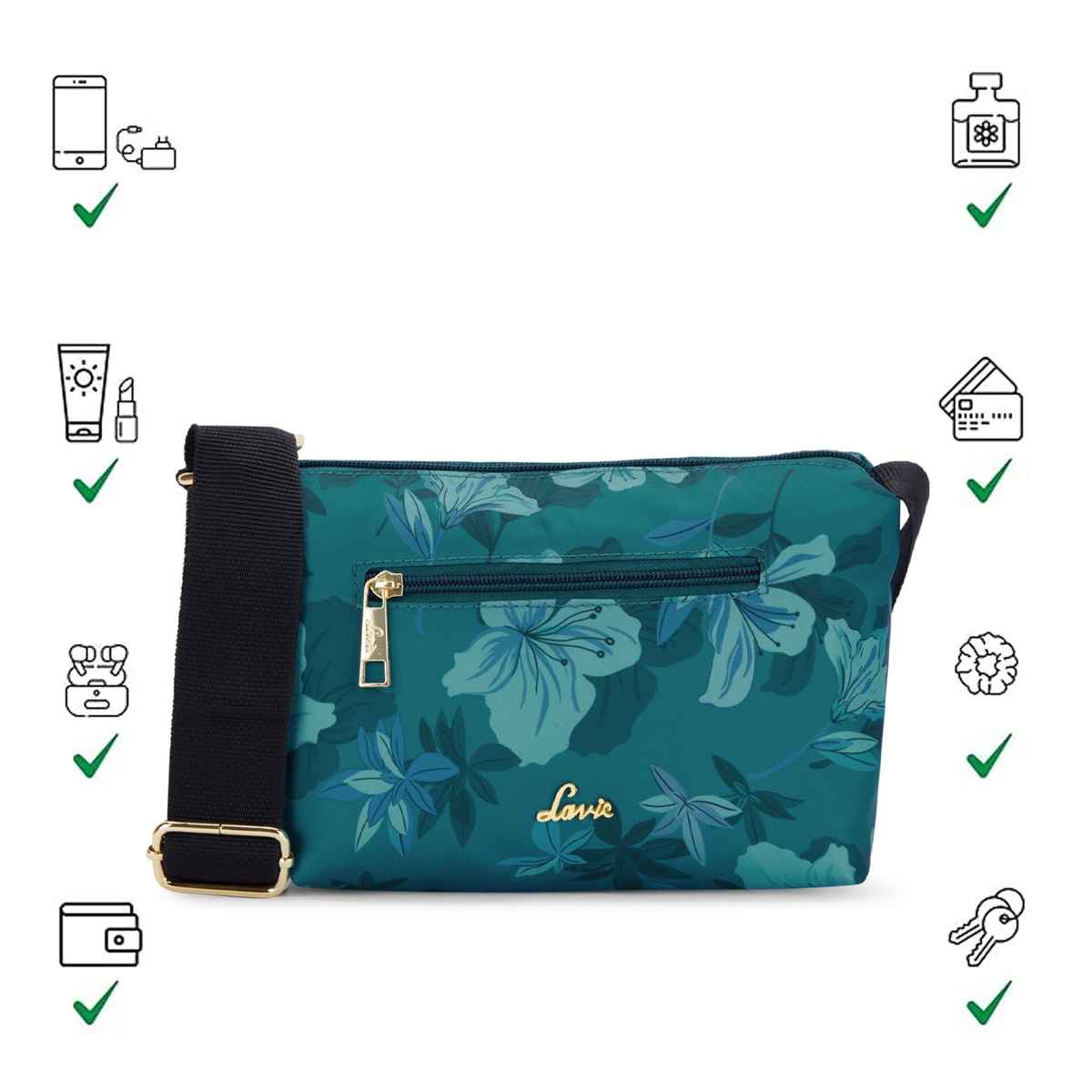 Lavie Women's Trixie Floral Cross Body Sling Bag | Ladies Purse Handbag | Green