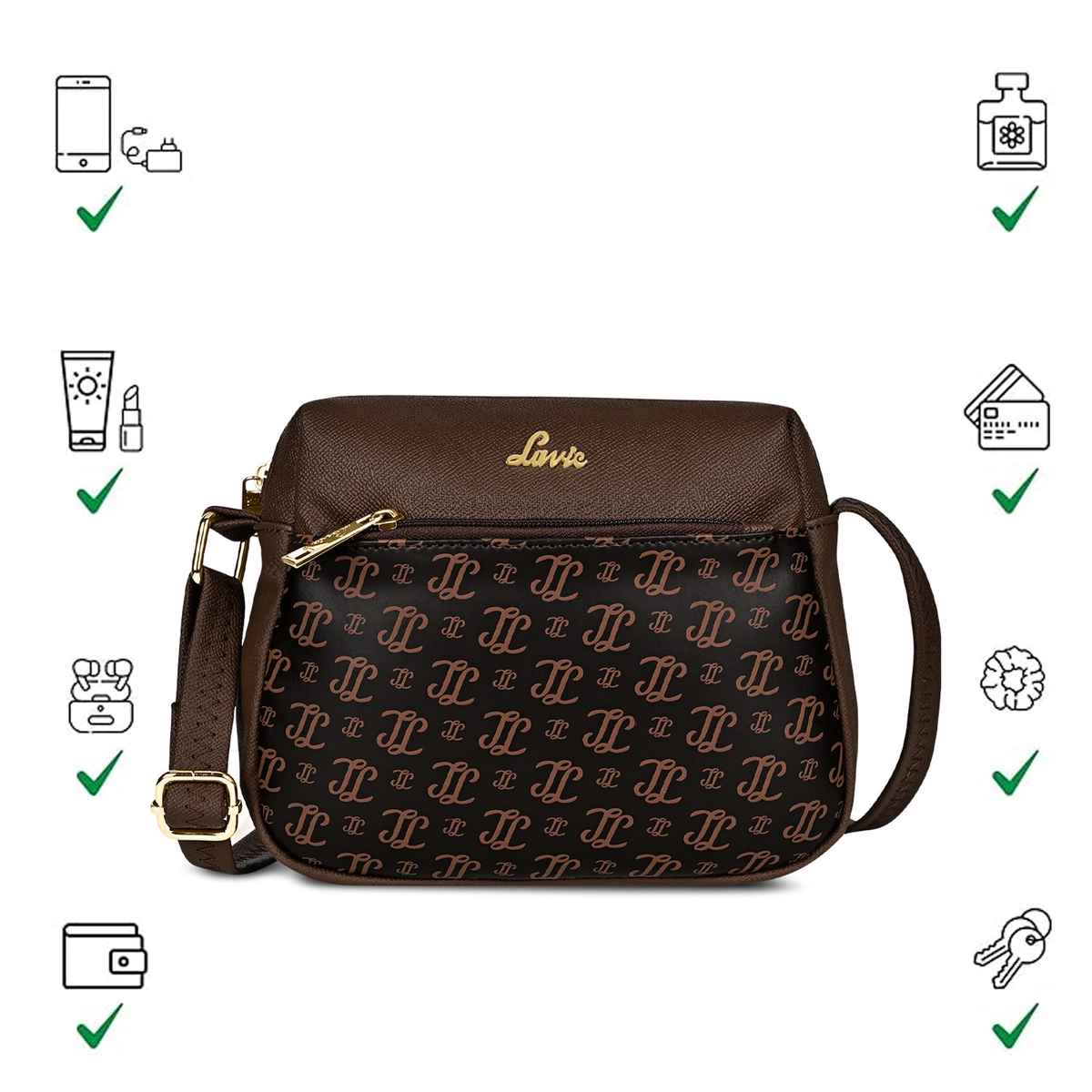 Lavie Women's Mono Ll Farah Crossbody Sling Bag | Ladies Purse Handbag | Brown