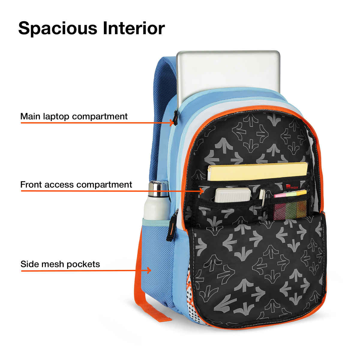 Nasher Miles Pulse Backpack- Unisex- 3 Compartment Bag- White- 45L