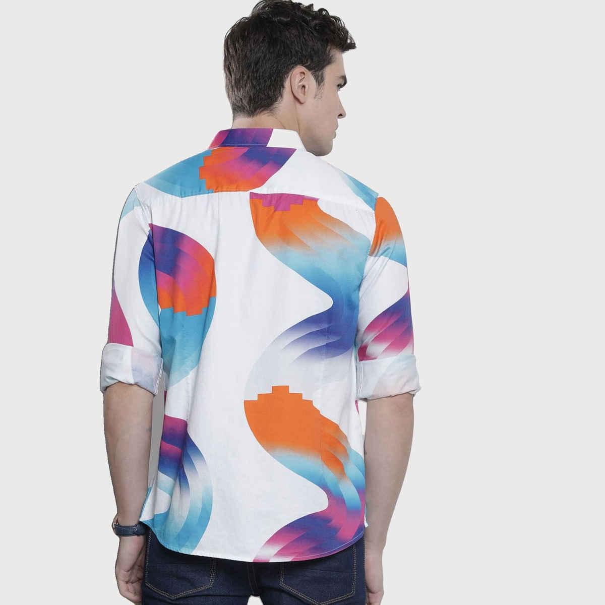The Indian Garage Co Men's Slim Fit Abstract Printed Casual Shirts | White - 2XL