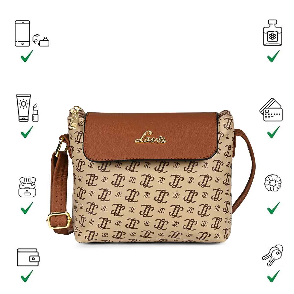 Lavie Women's Mono Ll Rio Flap Crossbody Sling Bag | Ladies Purse Handbag | Taupe