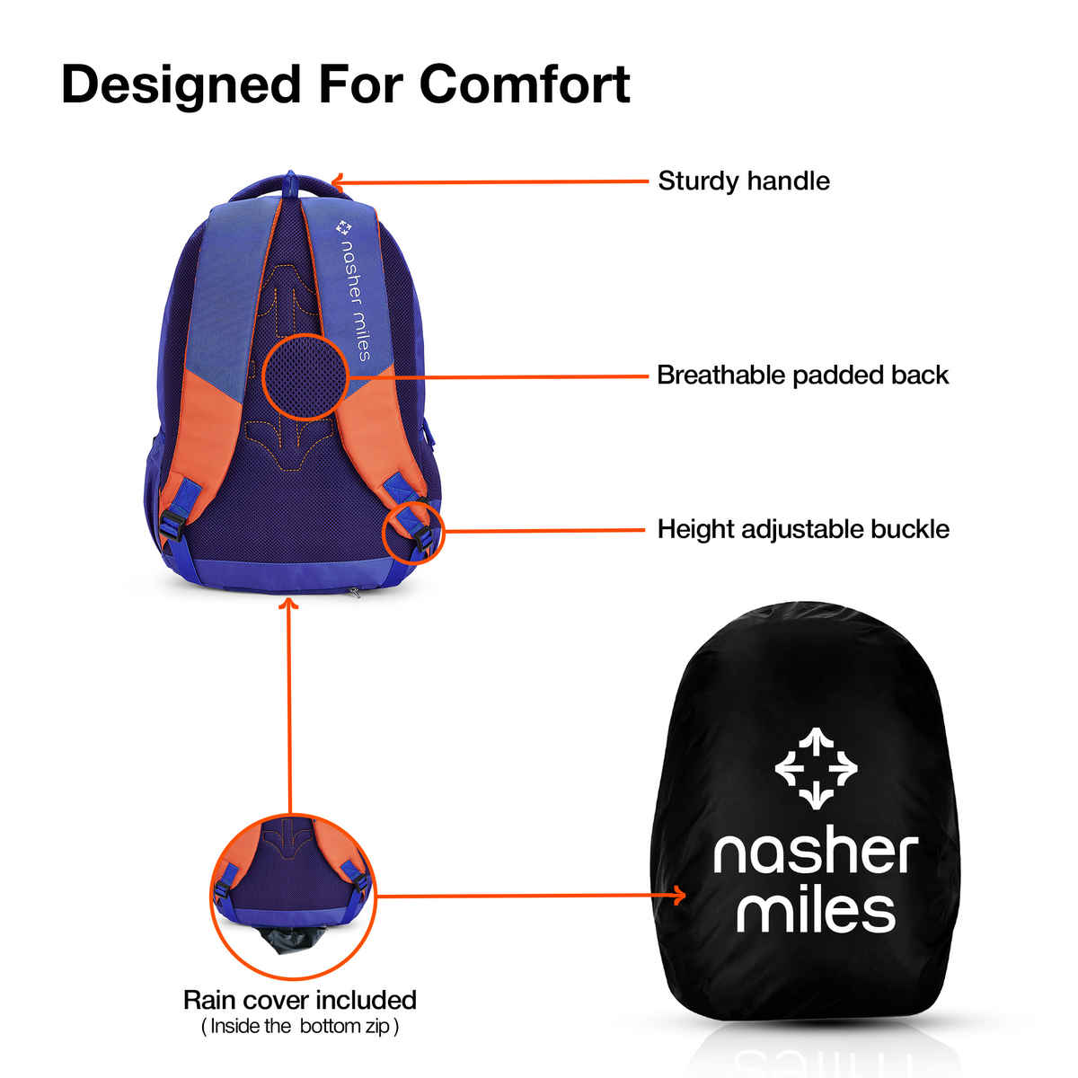 Nasher Miles Modern Polyester Laptop Backpack with Raincover & Front Organiser | Blue - 45 L