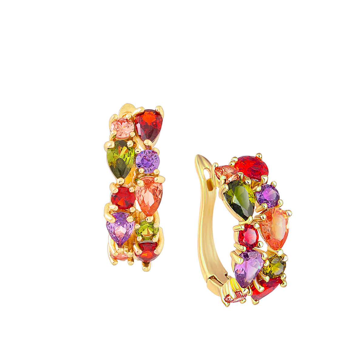 Yellow Chimes Gold-Toned Contemporary Cz Studded Hoop Studs Earrings