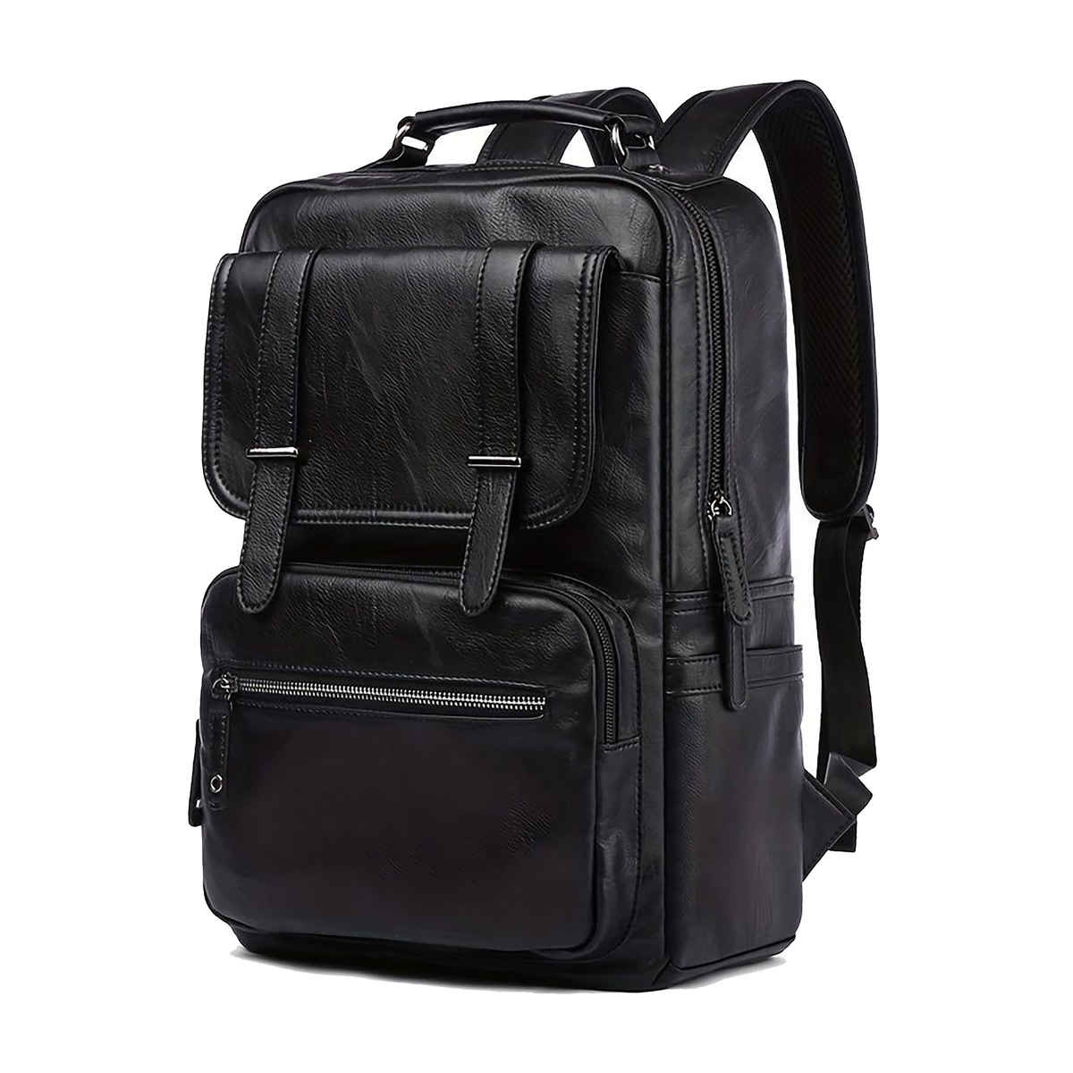 Fur Jaden Unisex Solid Vegan Leather 24 L Laptop Backpack | Black - 15.6 Inches