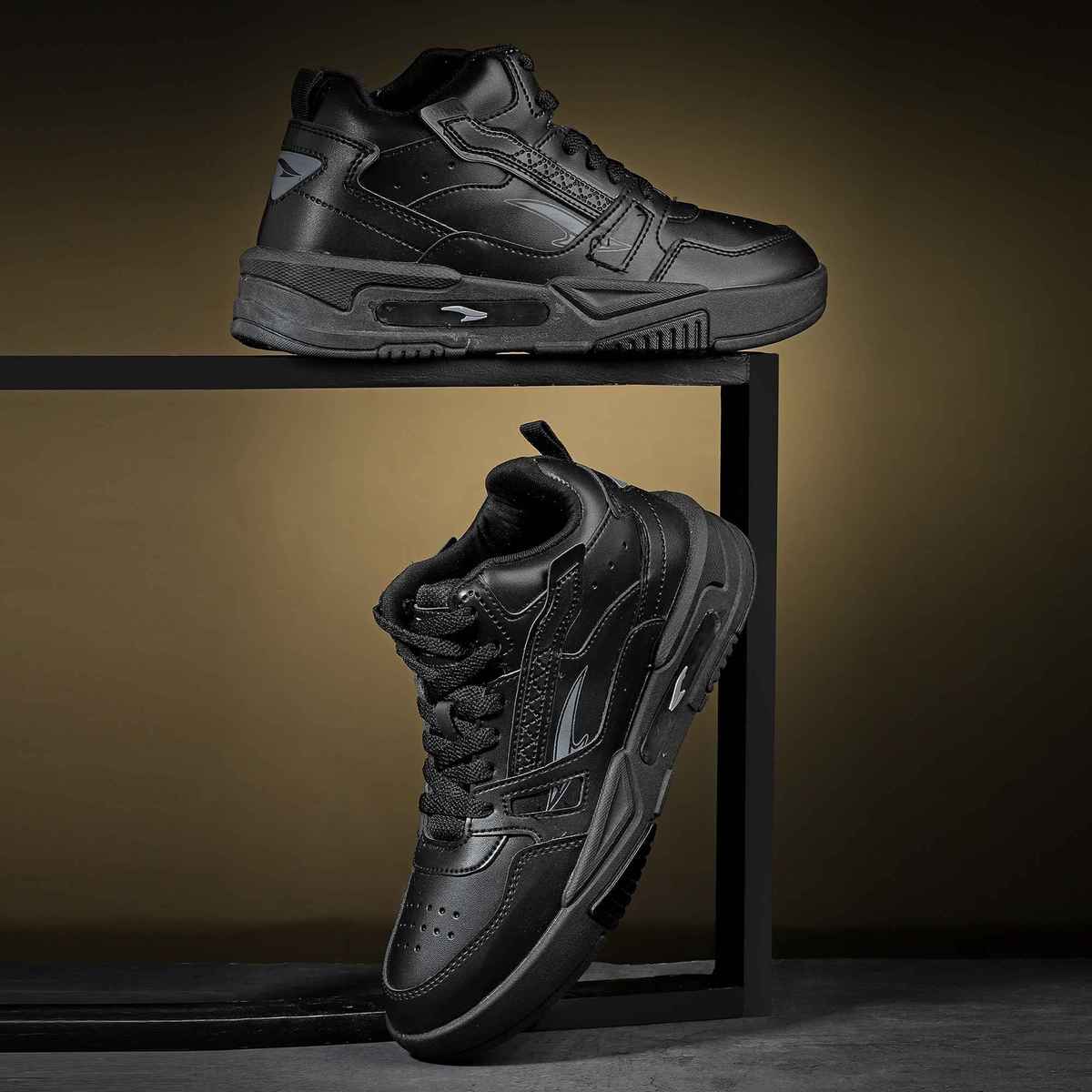 Asian Men s Mexico-11 Full Black Hightop Sneakers | UK-7