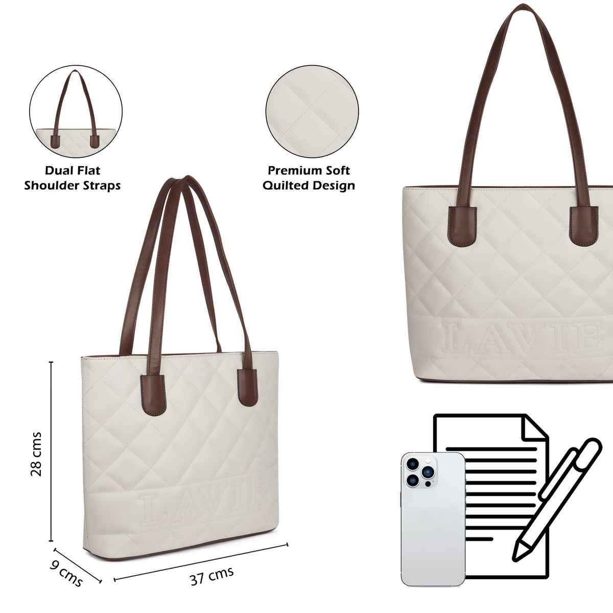 Lavie Womens Quilt Jossie Tote Handbag | Off White
