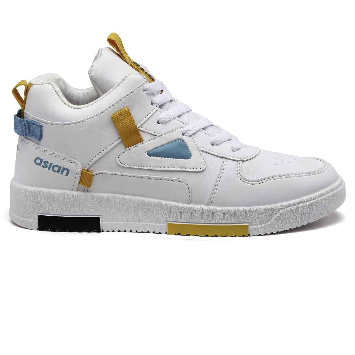 Asian Tarzan-11 Men High Top Sneakers White-Mustard (UK-7)