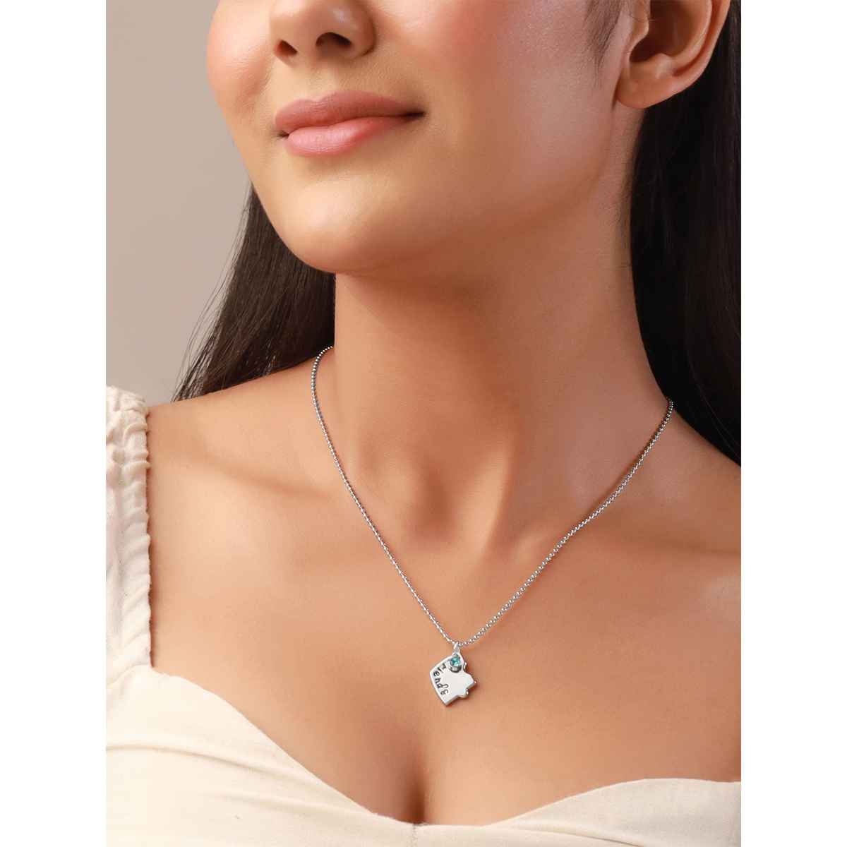 Yellow Chimes Set Of 3 Silver-Toned Rhodium-Plated Best Friends Forever Pendants Chain