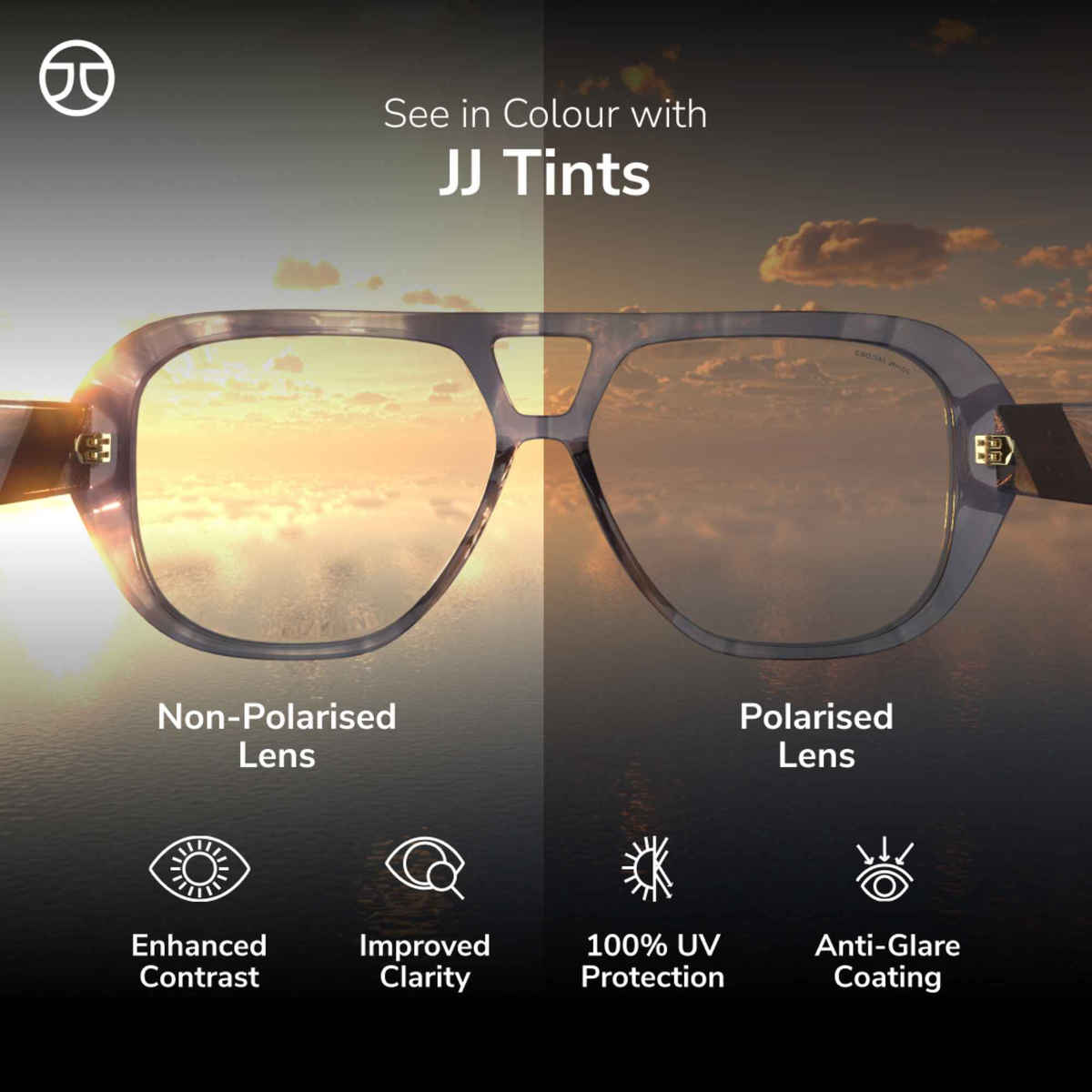 John Jacobs By Lenskart Unisex Solid Polycarbonate Round Sunglasses | Black - M