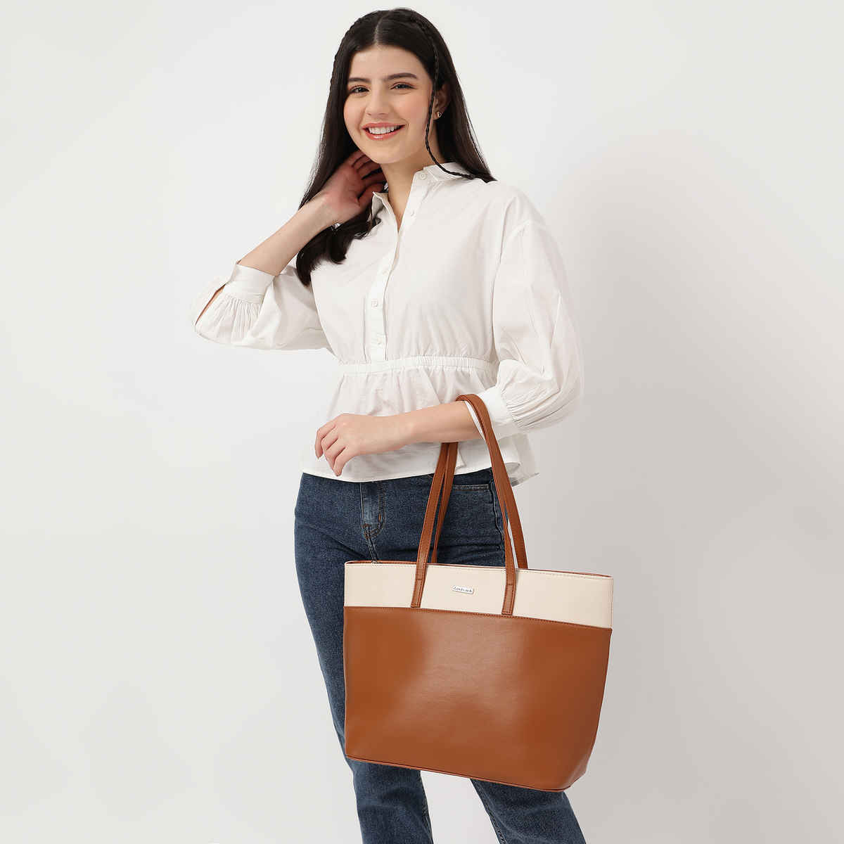 Fastrack Colorblocked Tote Bag for Women | Tan