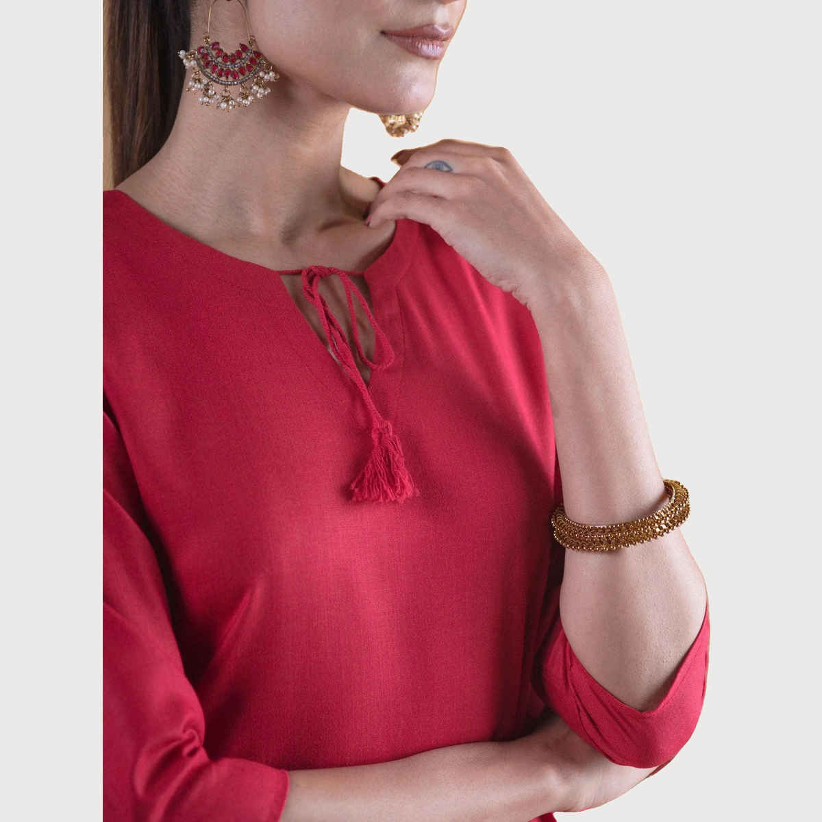 Libas Women's Solid Cotton Kurta | Maroon | M