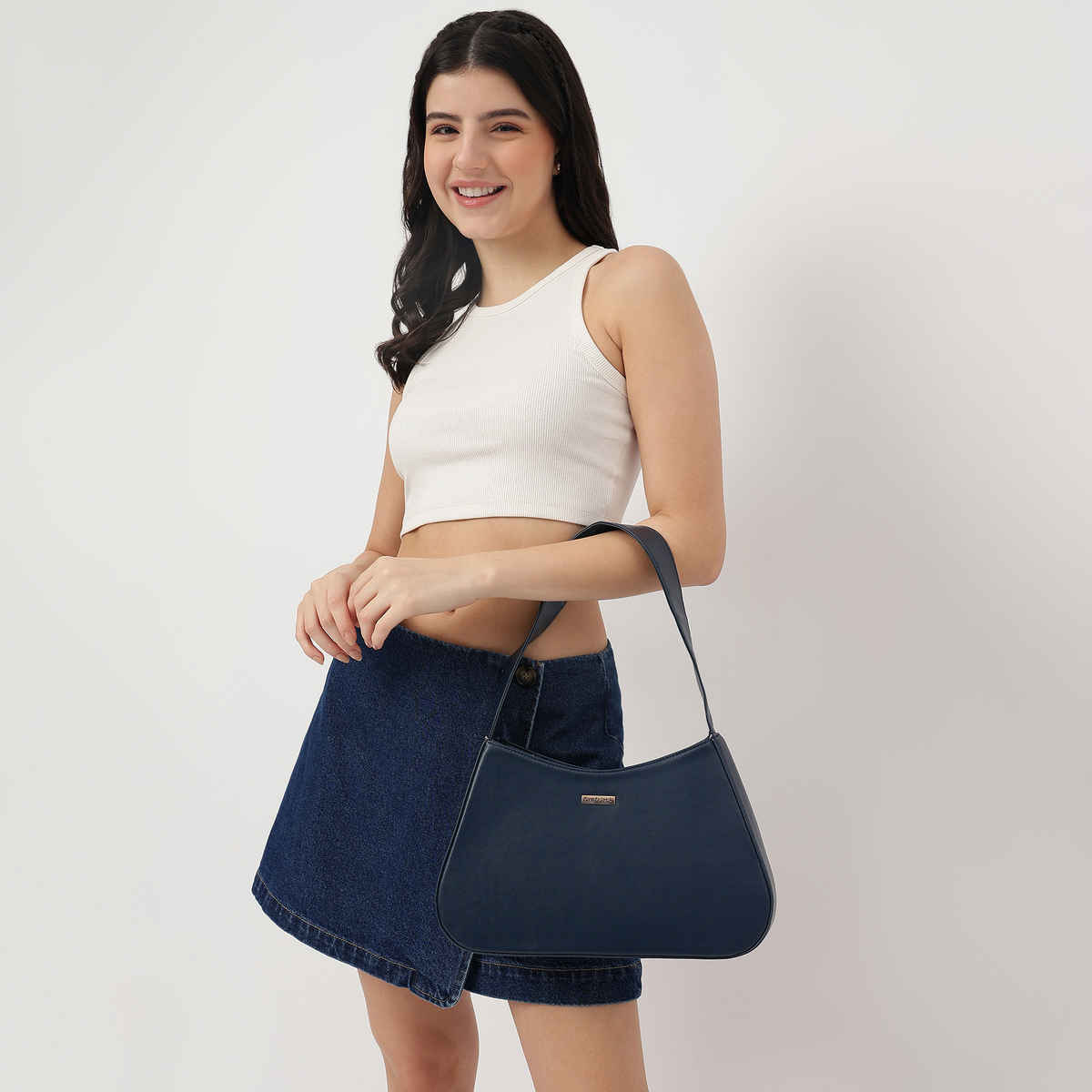 Fastrack Solid Baguette Shoulder Bag for Women | Navy