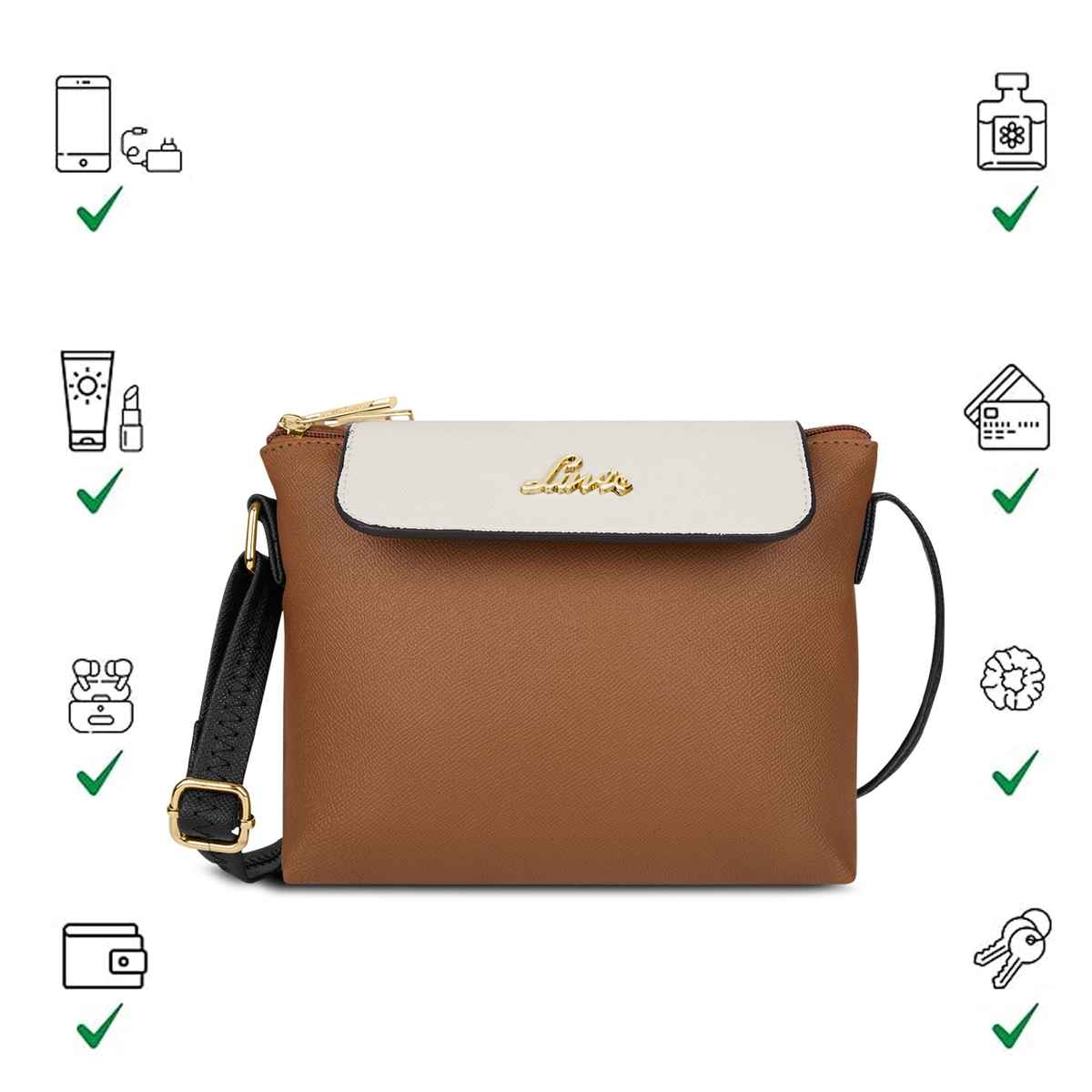 Lavie Women's Colourblock Rove Flap Crossbody Sling Bag | Ladies Purse Handbag | Tan