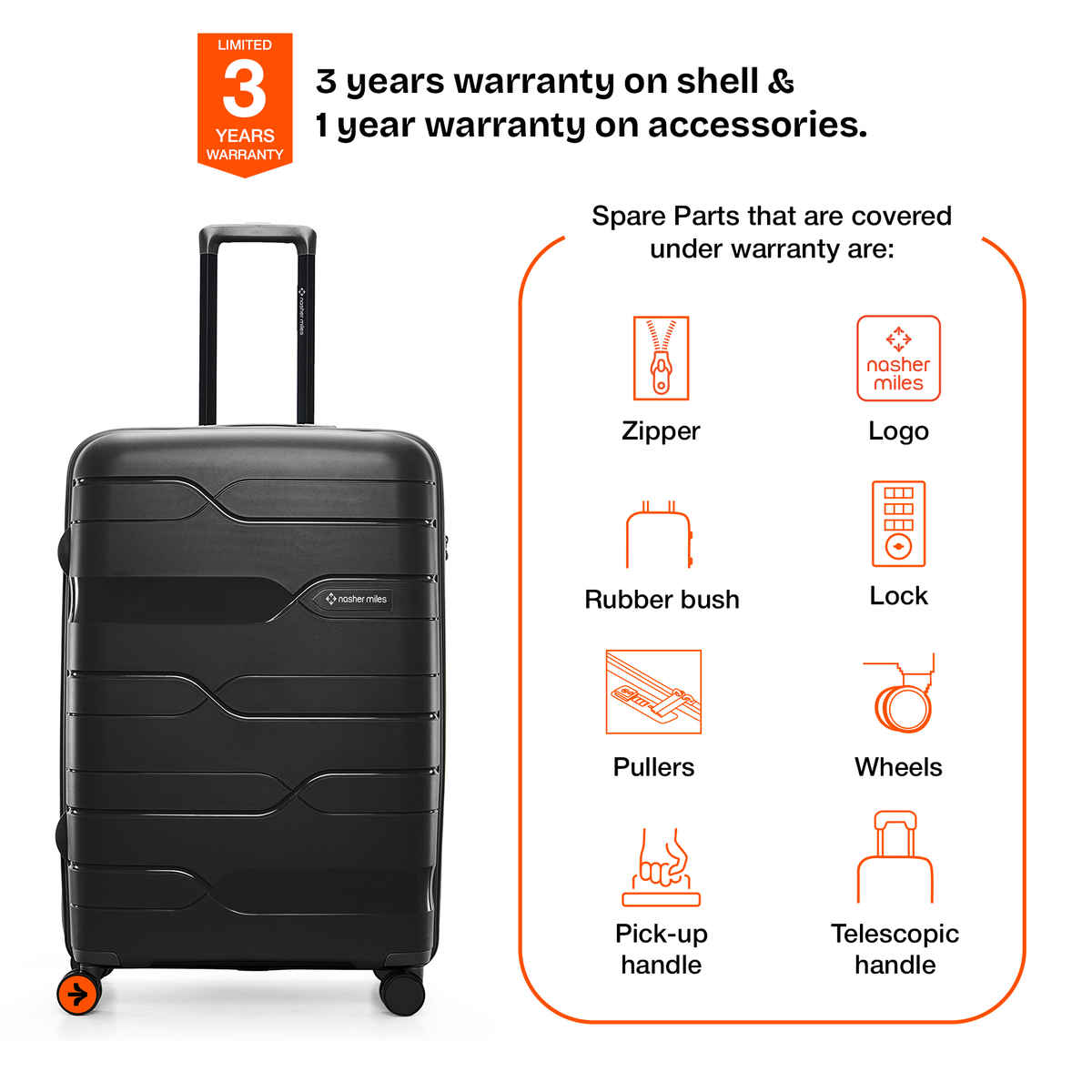 Nasher Miles Paris Check-In Hard-Sided Polypropylene Luggage 24 Inch-65 cm Trolley Bag - Black