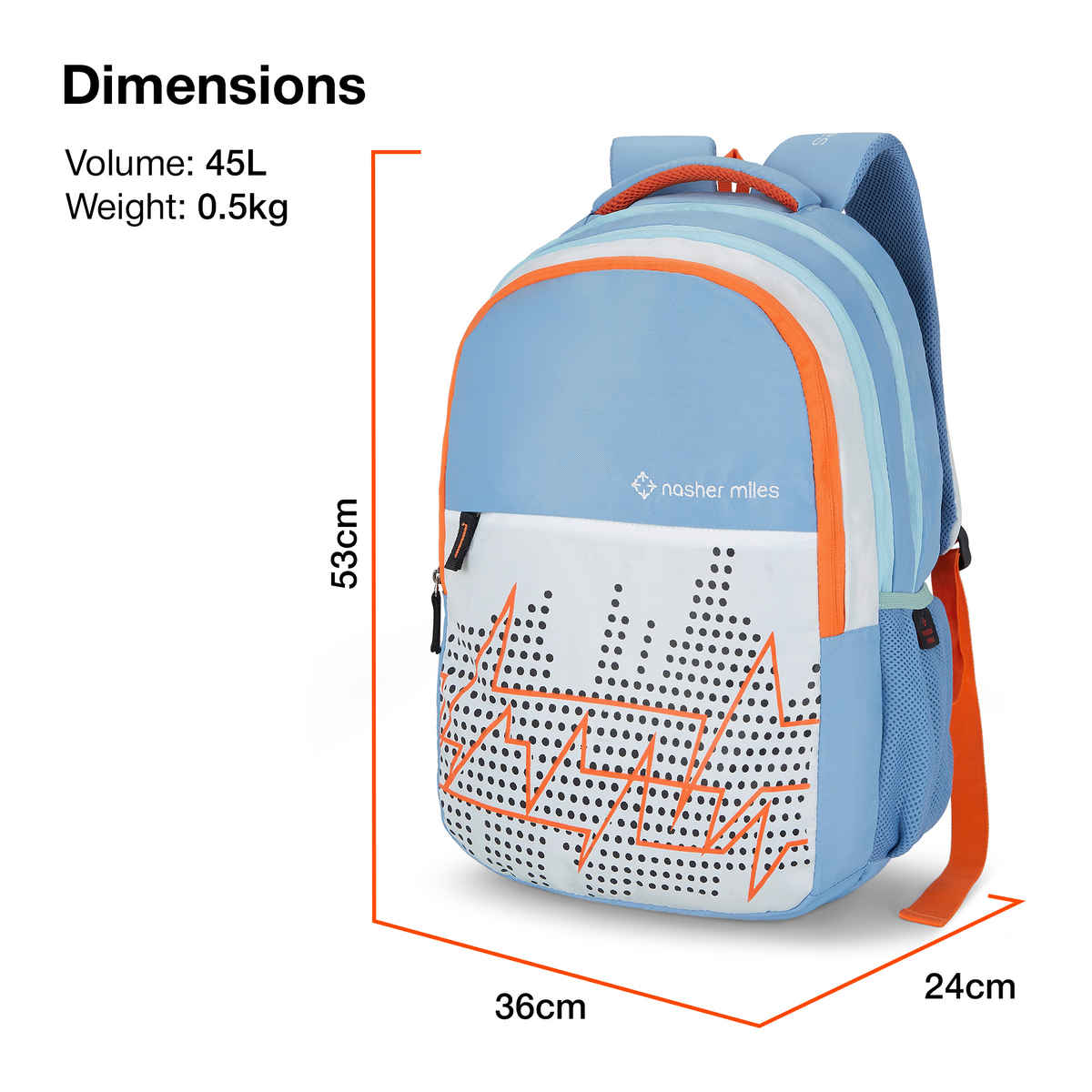 Nasher Miles Pulse Backpack- Unisex- 3 Compartment Bag- White- 45L