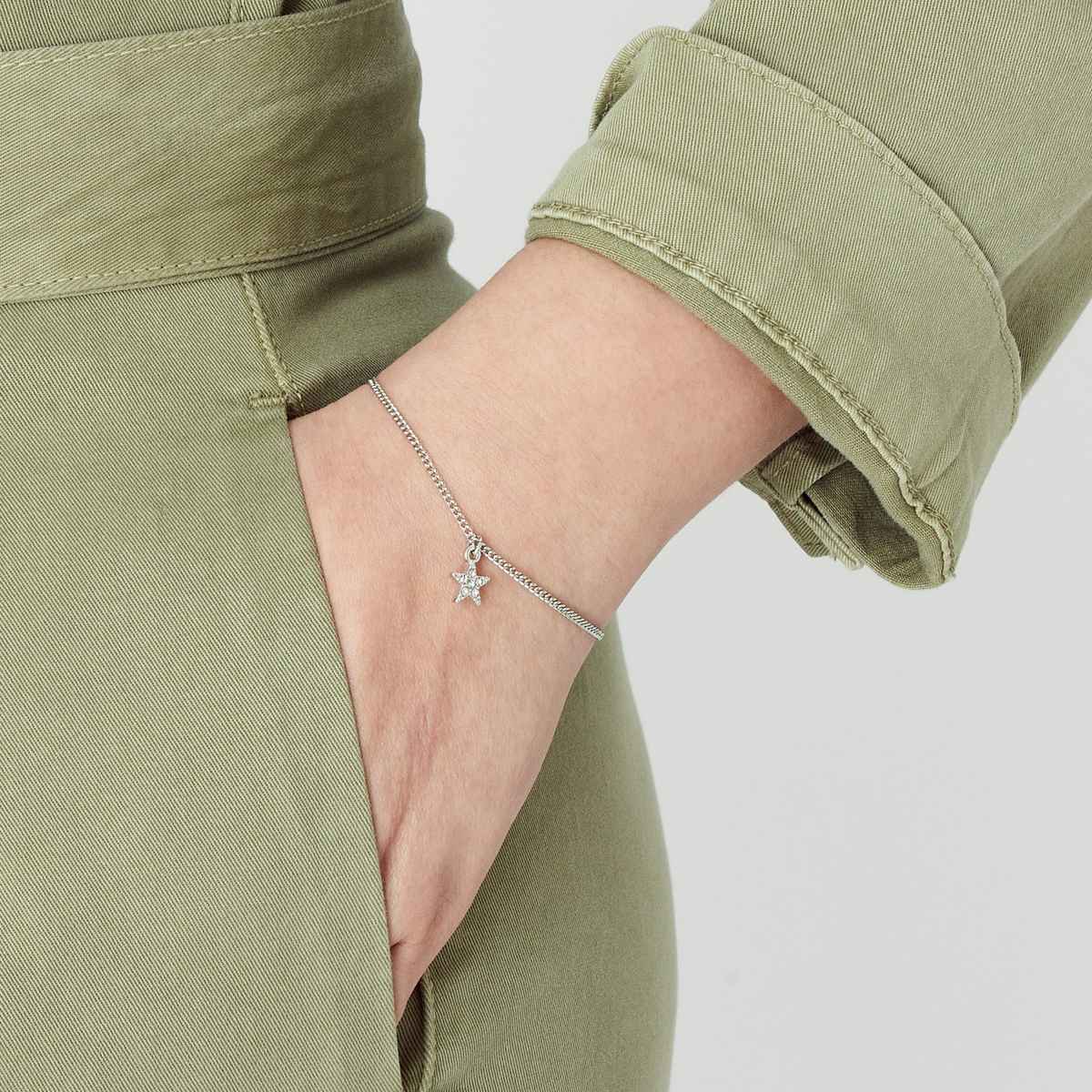 Accessorize London Women Silver Pave Star Clasp Bracelet