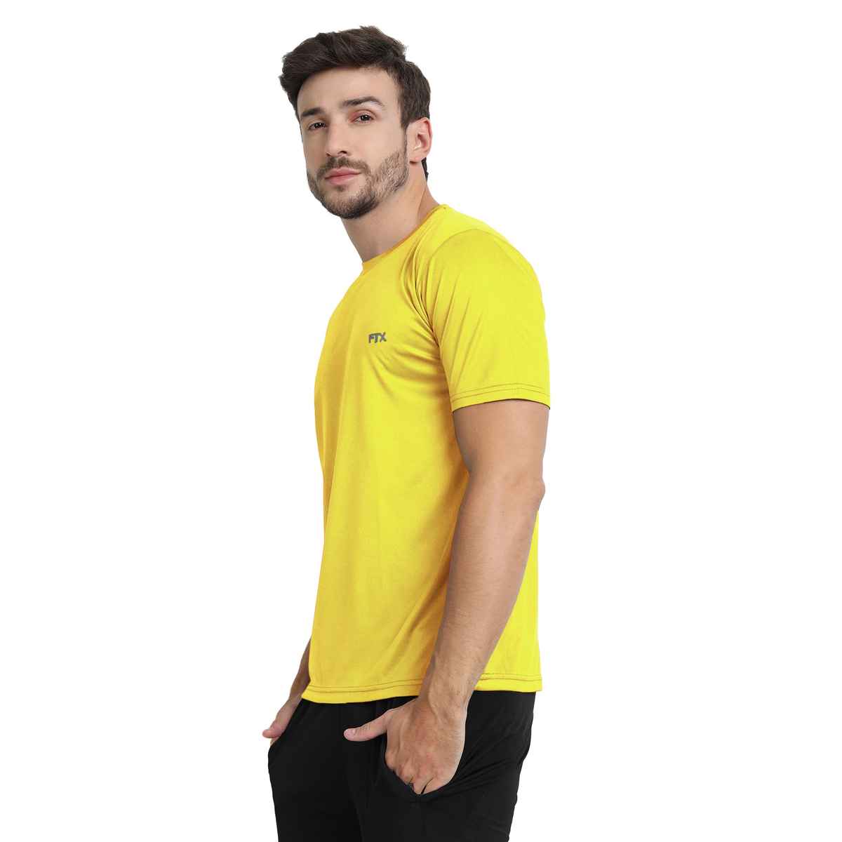 Ftx Men's Solid Round Neck Polyester Half Sleeve Casual T-shirt | Gold | XL