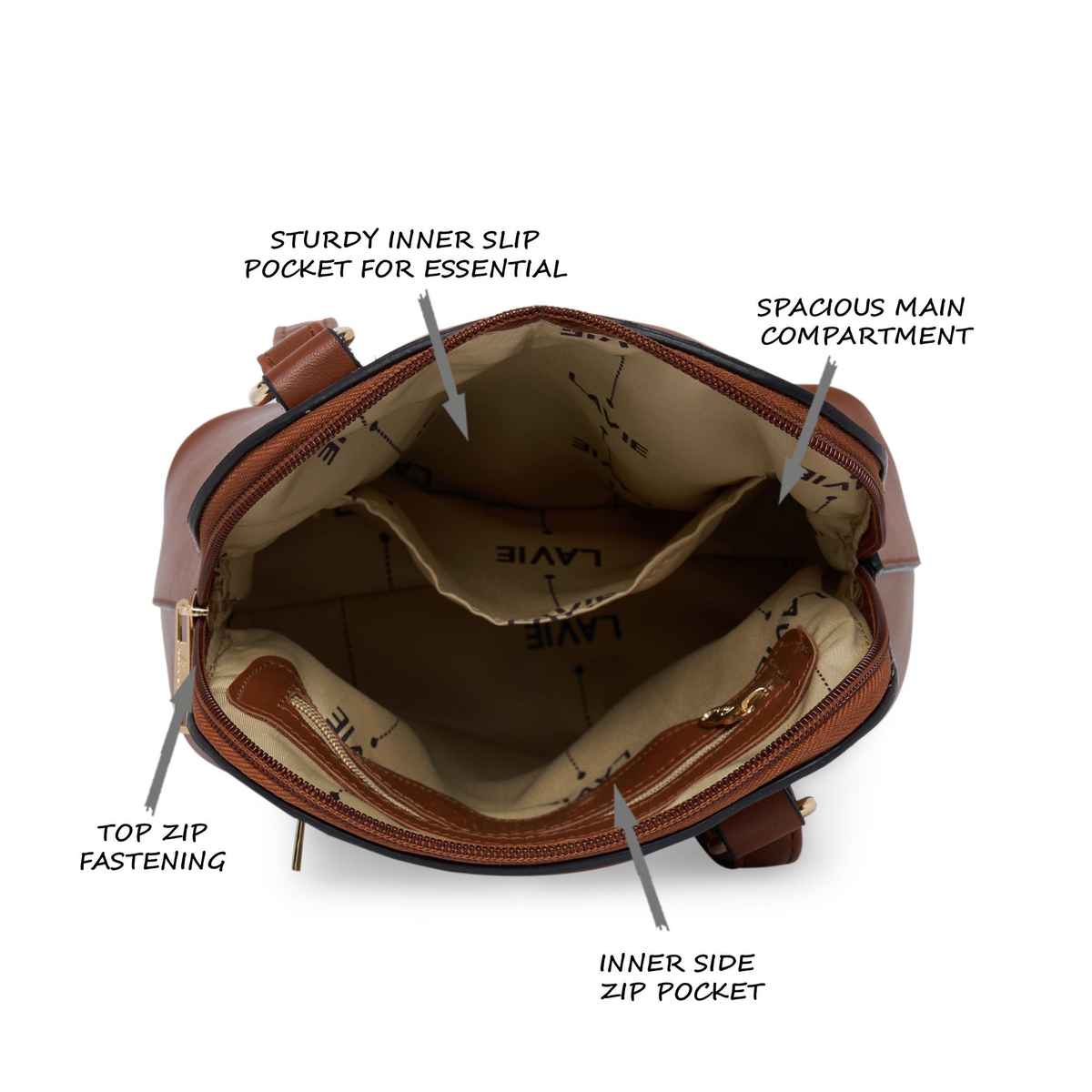 Lavie Women's Merlin Vertical Dome Cross Body Sling Bag | Ladies Purse Handbag | Tan