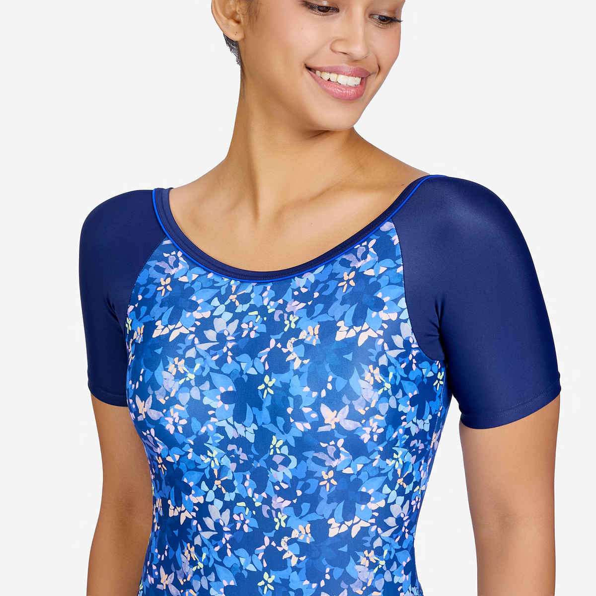Decathlon Nabaiji Women Short Sleeve Swimsuit With Skirt | Dark Blue | M