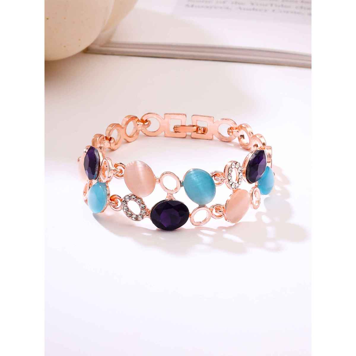Yellow Chimes Women Gold-Toned & Blue Stone Studded Bracelet
