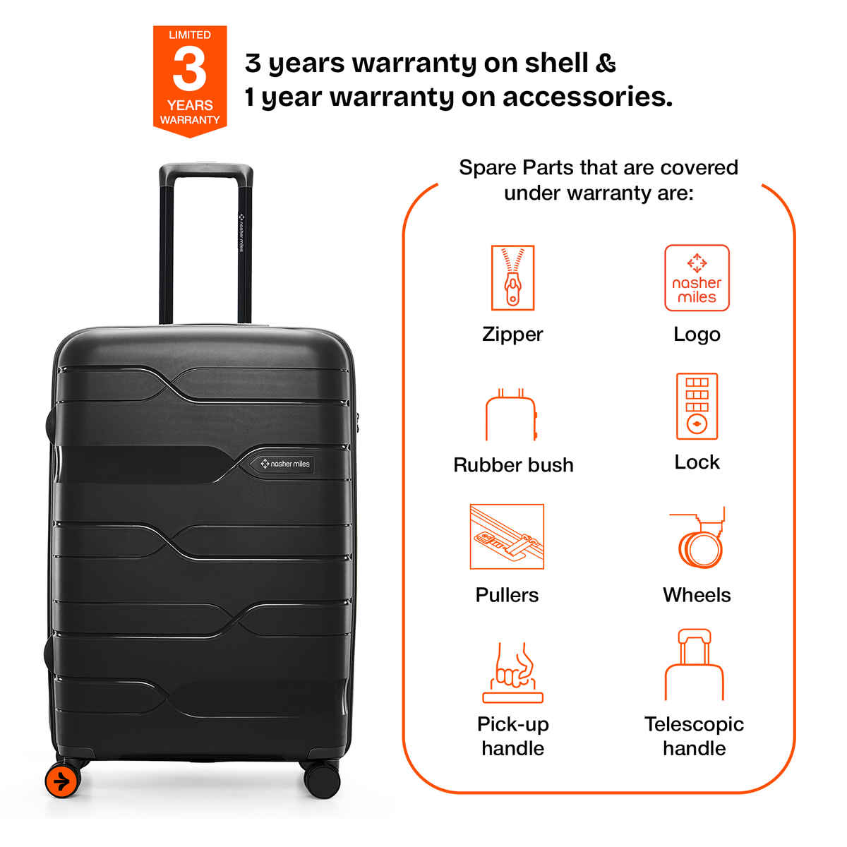Nasher Miles Paris Check-In Hard Sided Polypropylene 28 Inch|75 cm Trolley Bag - Black