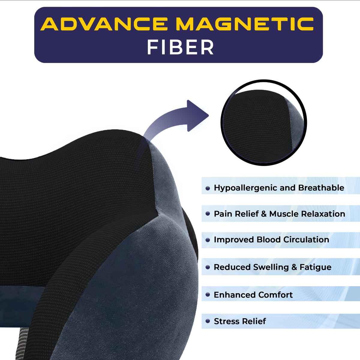 Billebon Cool Gel Travel Neck Pillow Combo | Magnetic Fabric & Washable Cover | Grey