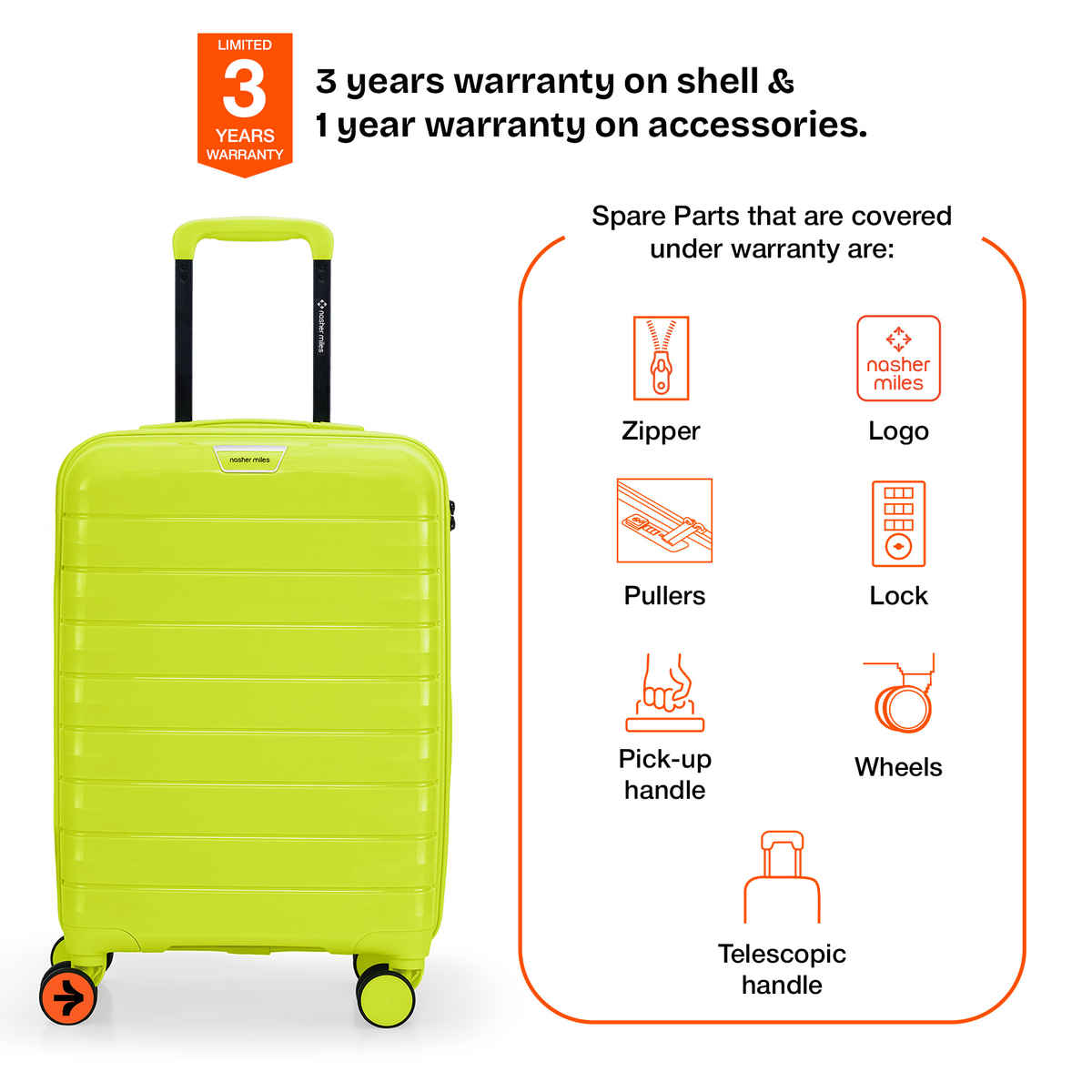 Nasher Miles Vienna Cabin Hard Sided Polypropylene 20 Inch|55 cm Trolley Bag - Neon Lime