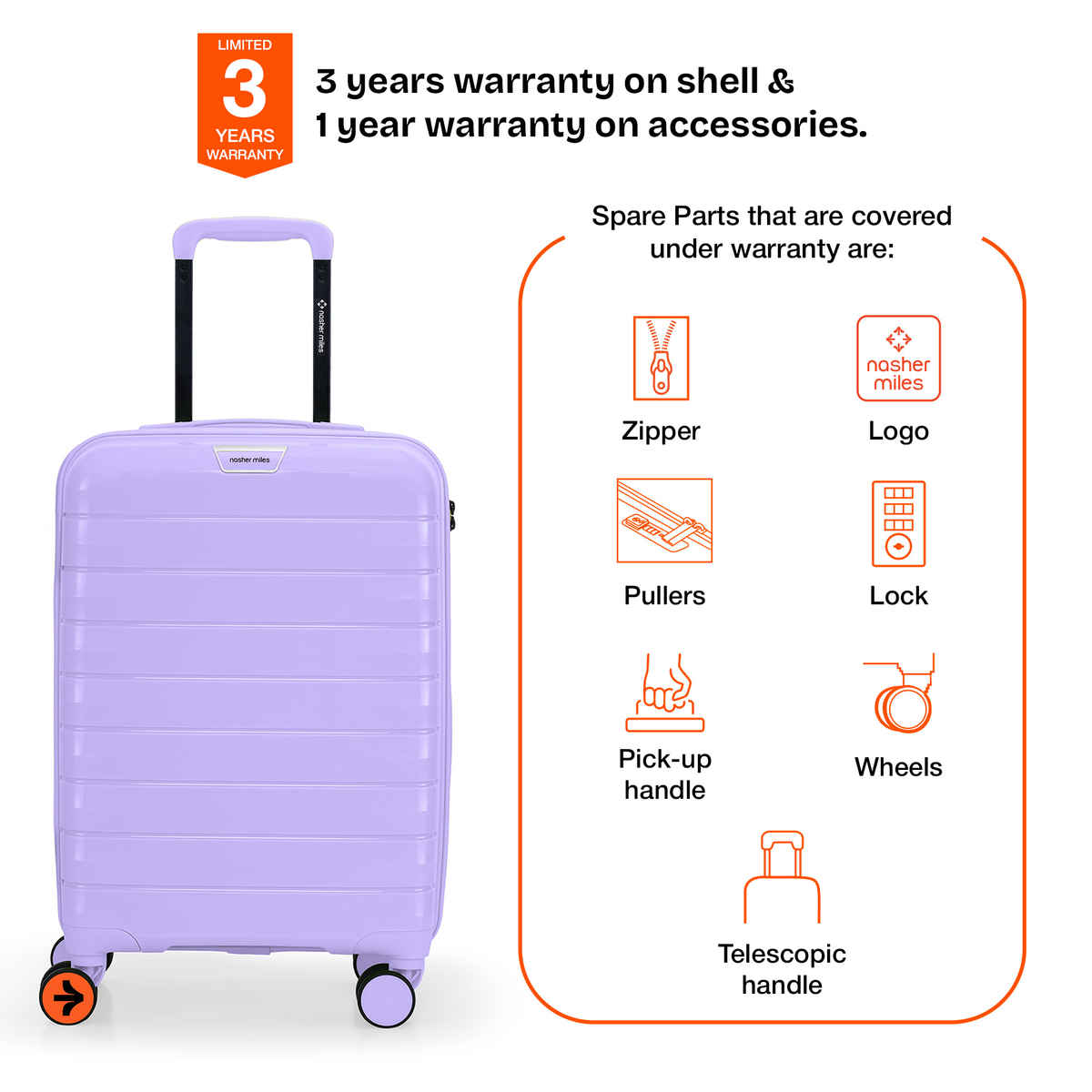 Nasher Miles Vienna Cabin Hard Sided Polypropylene 20 Inch|55 cm Trolley Bag - Purple