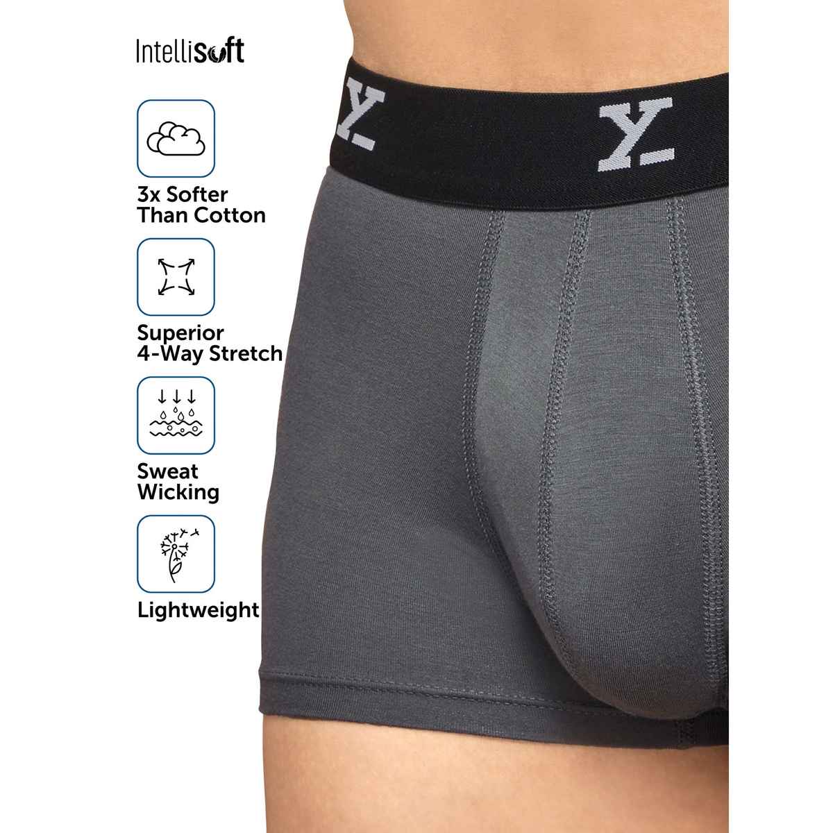 XYXX Men's Ace Modal Solid Trunks Pack of 2, Blue & Grey| S