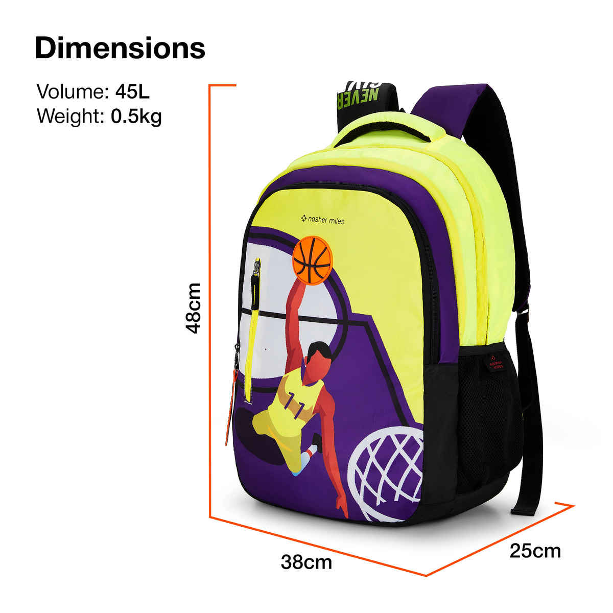 Nasher Miles Basketball Backpack- Unisex-3 Compartment College Bag And School- Purple- 45L