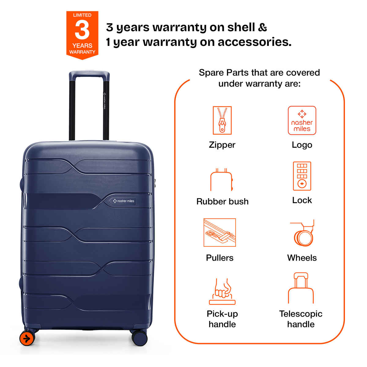 Nasher Miles Paris Check-In Hardside Polypropylene 28 Inch-75 cm Trolley Bag- Navy Blue