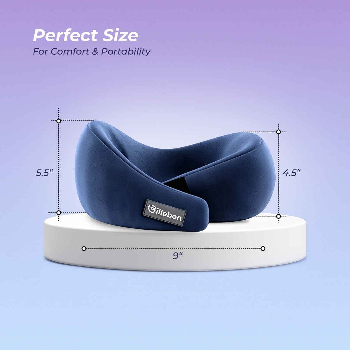 Billebon Gel Infused Memory Foam Neck Pillow with Adjustable Velcro Straps for Support Navy Blue