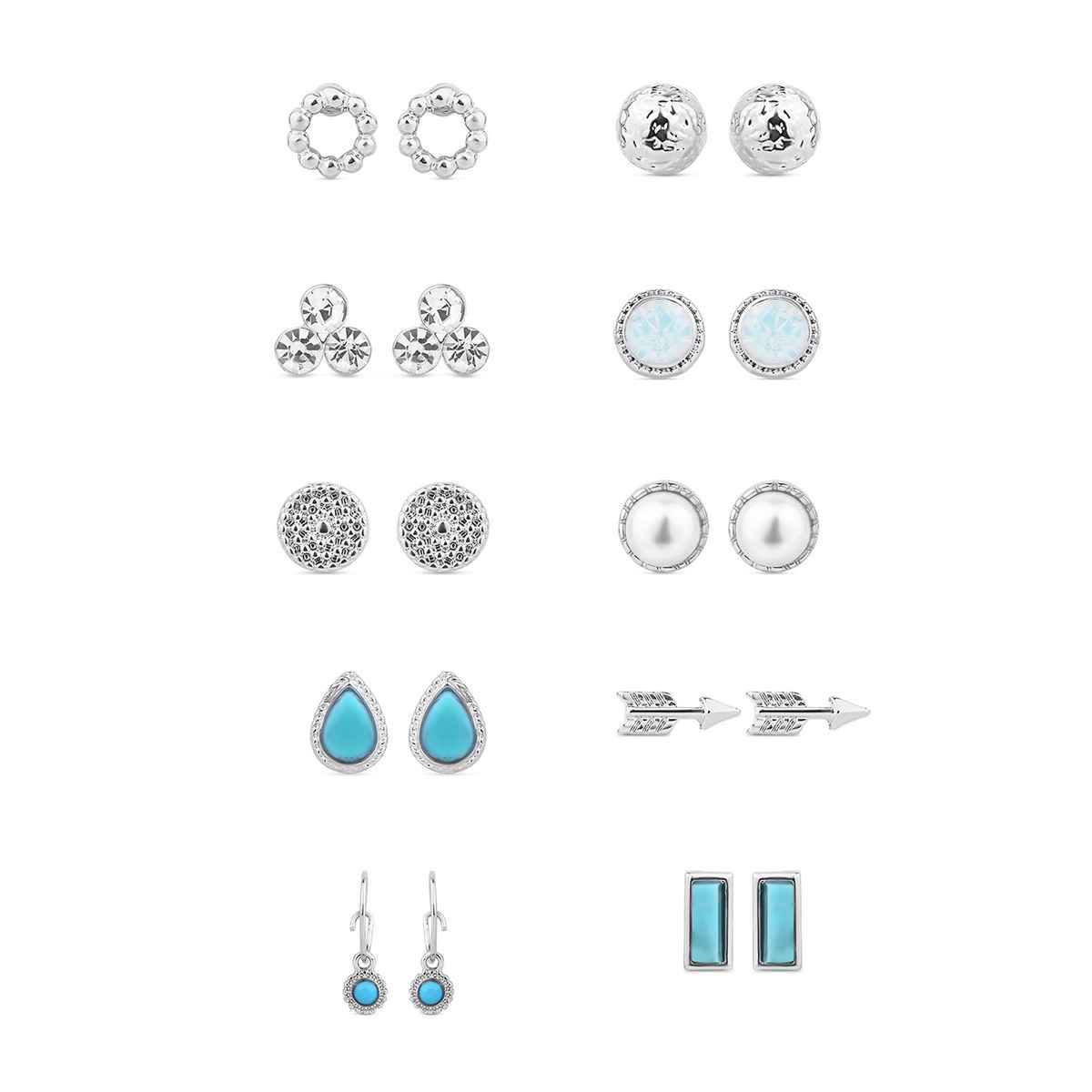 Accessorize London Women's Crystal Stud And Hoop Earrings Set Of 10 - Silver