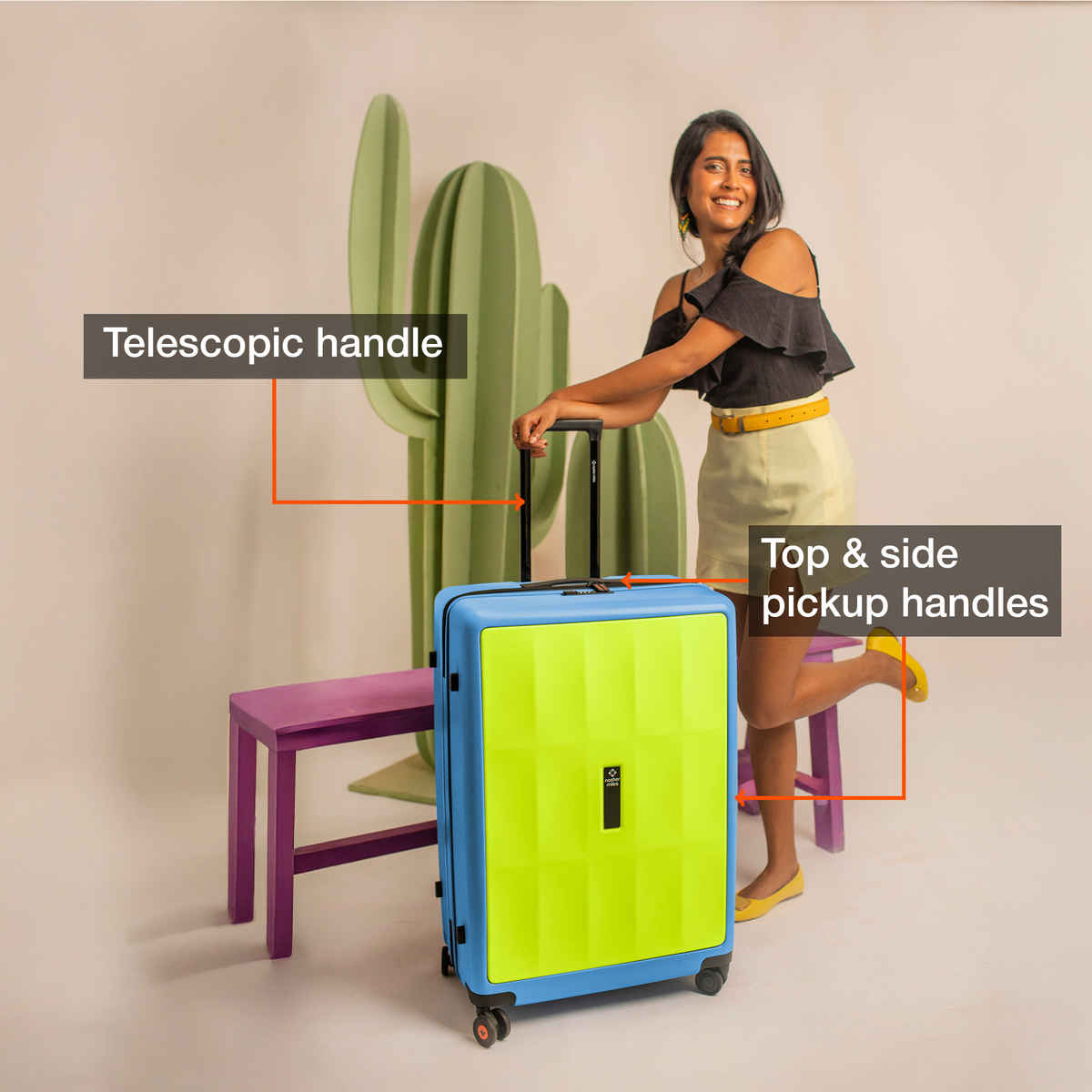 Nasher Miles Zanzibar Check In Hardside Polycarbonate 28 Inch|78 cm Trolley Bag (Green-Blue)