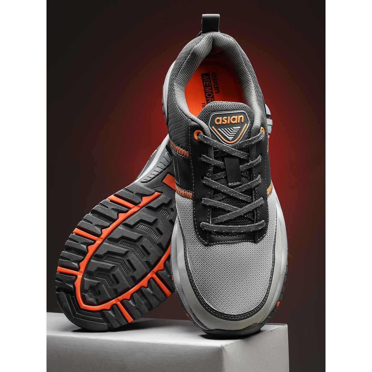 Asian Everest-02 Trekking Shoes For Men Grey Orange | UK-9