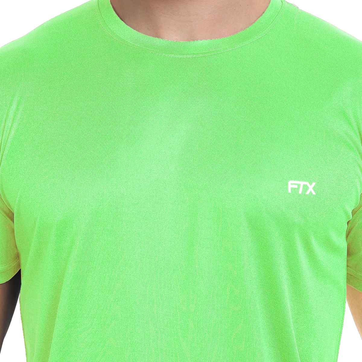 Ftx Men's Solid Round Neck Polyester Half Sleeve Casual T-shirt | Green | L