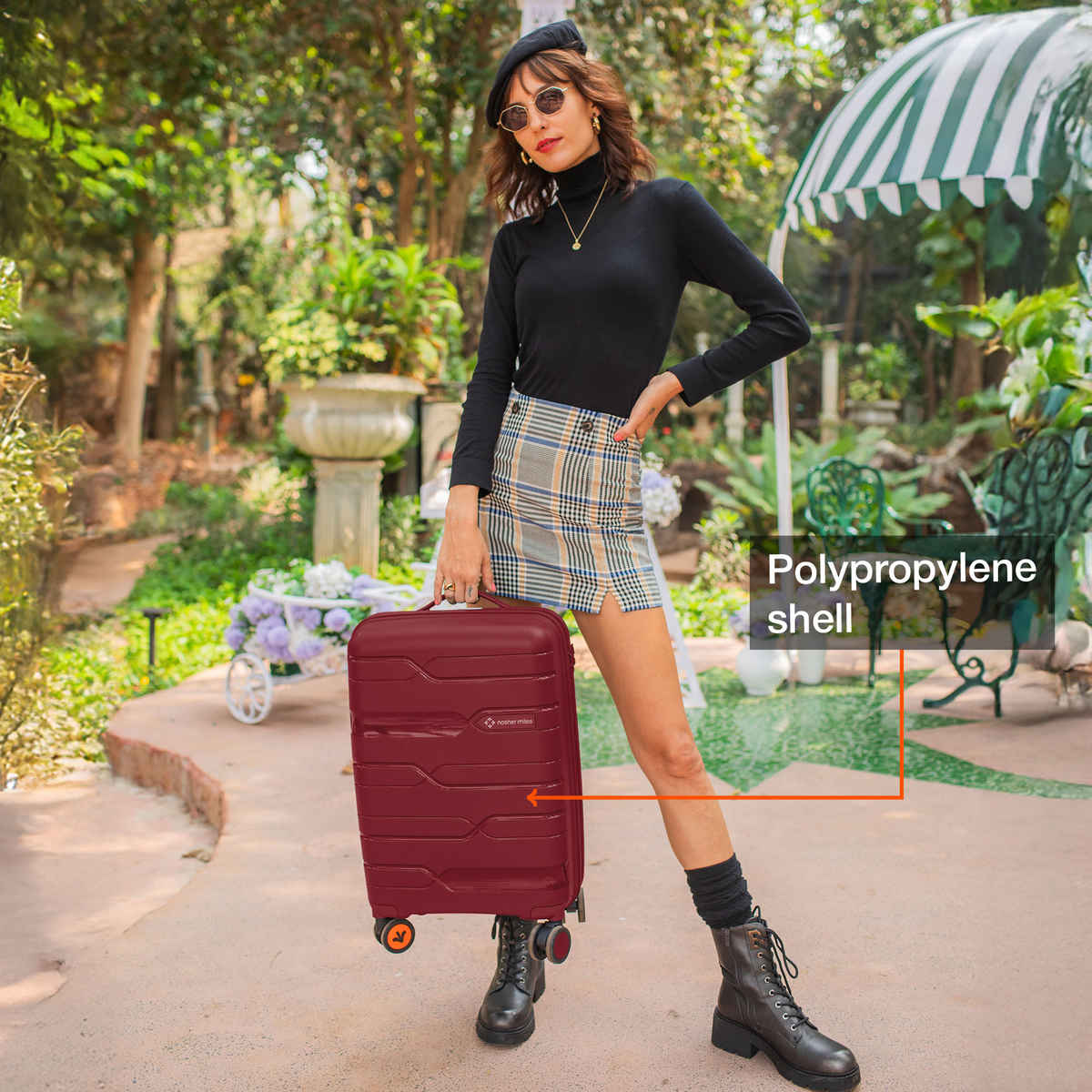 Nasher Miles Paris Cabin Hard Sided Polypropylene 20 Inch|55 cm Trolley Bag - Maroon