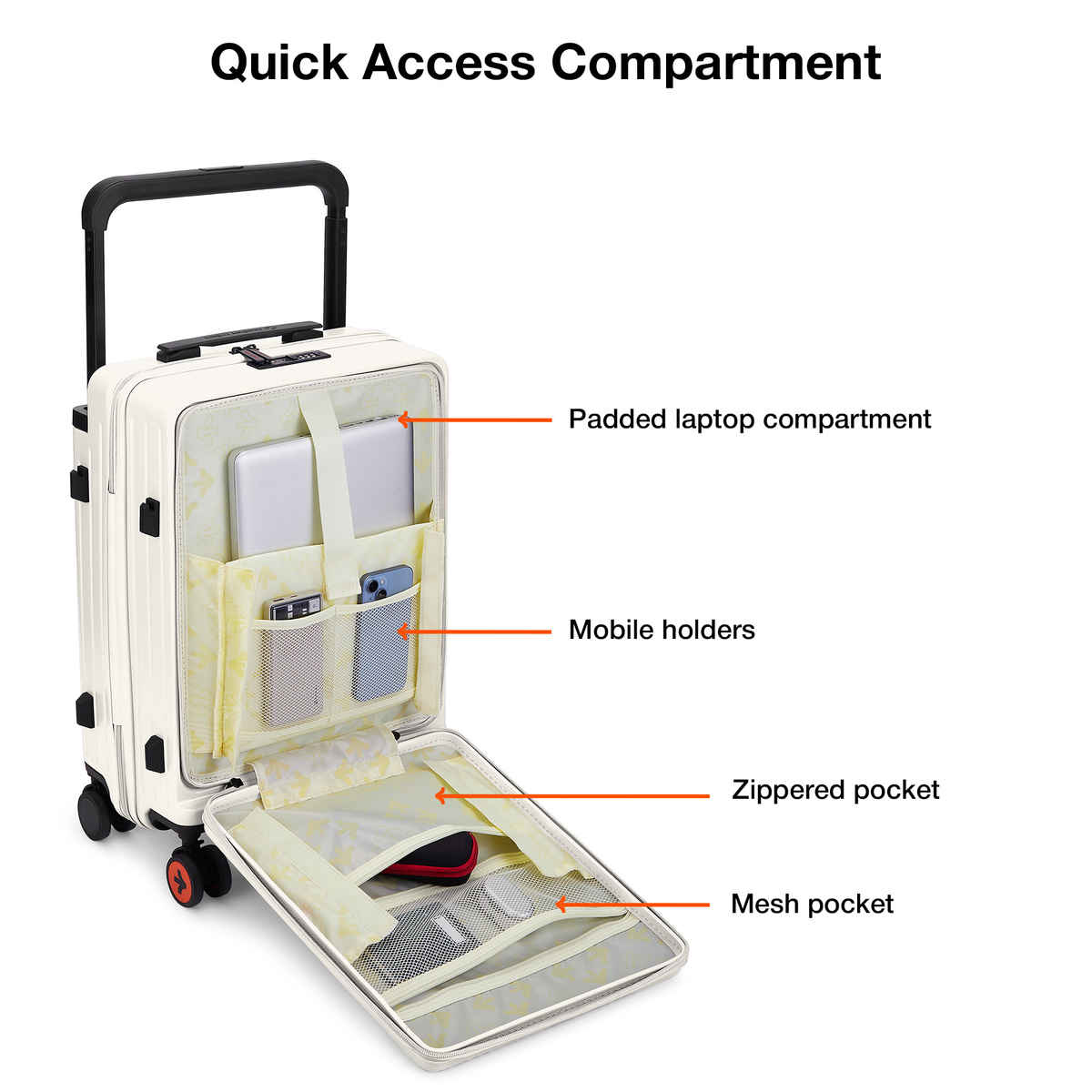 Nasher Miles Silicon Valley Cabin Expander Hard Sided 20 Inch|55 cm Trolley Bag - White