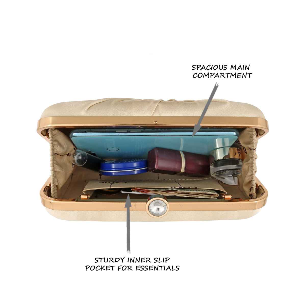 Lavie Women's Cheer Framed Clutch | Ladies Purse | Small | Gold Metallic