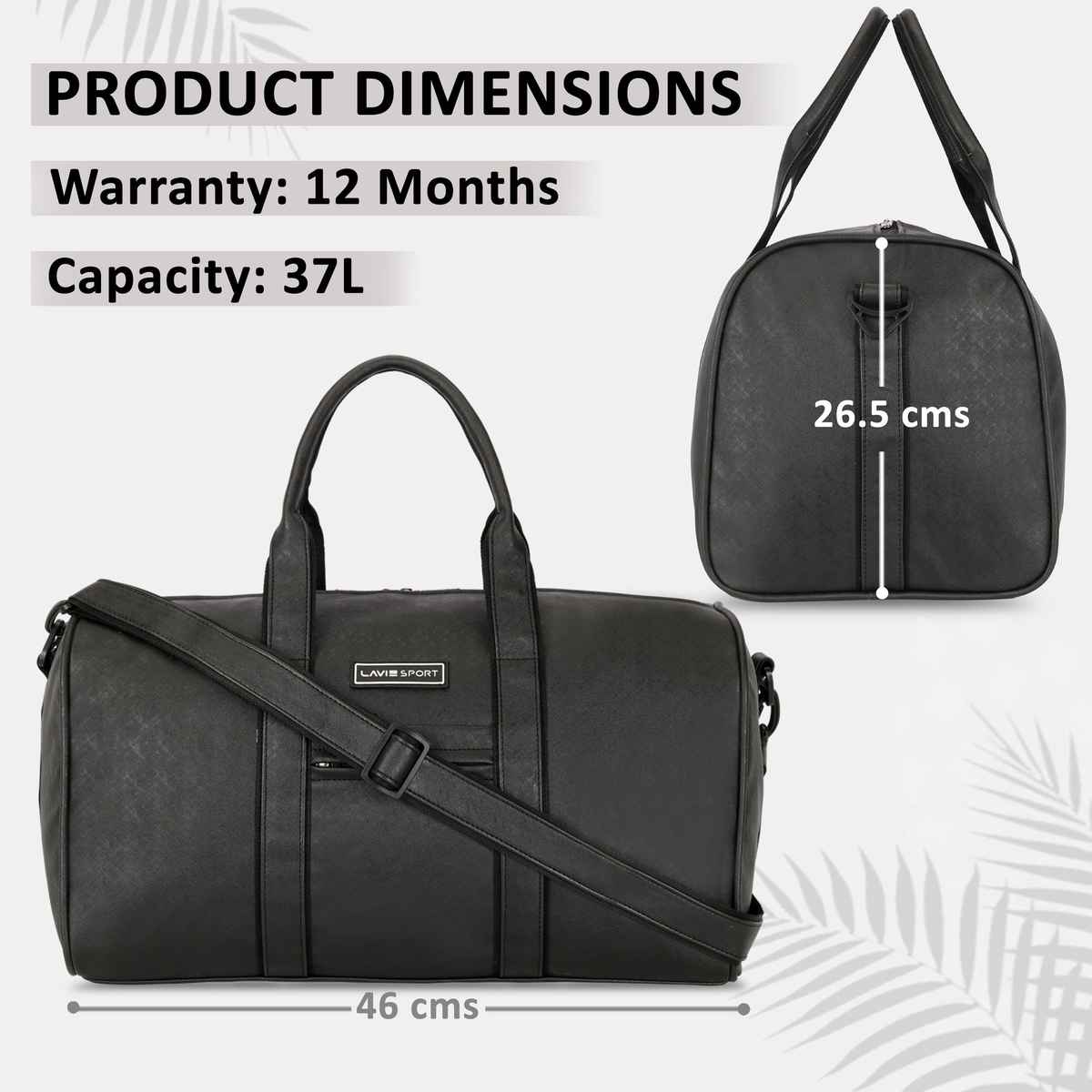 Lavie Sport Unisex Synthetic Leather Duffle Bag | Black | M (46 x 25.2 x 26.5 cm)