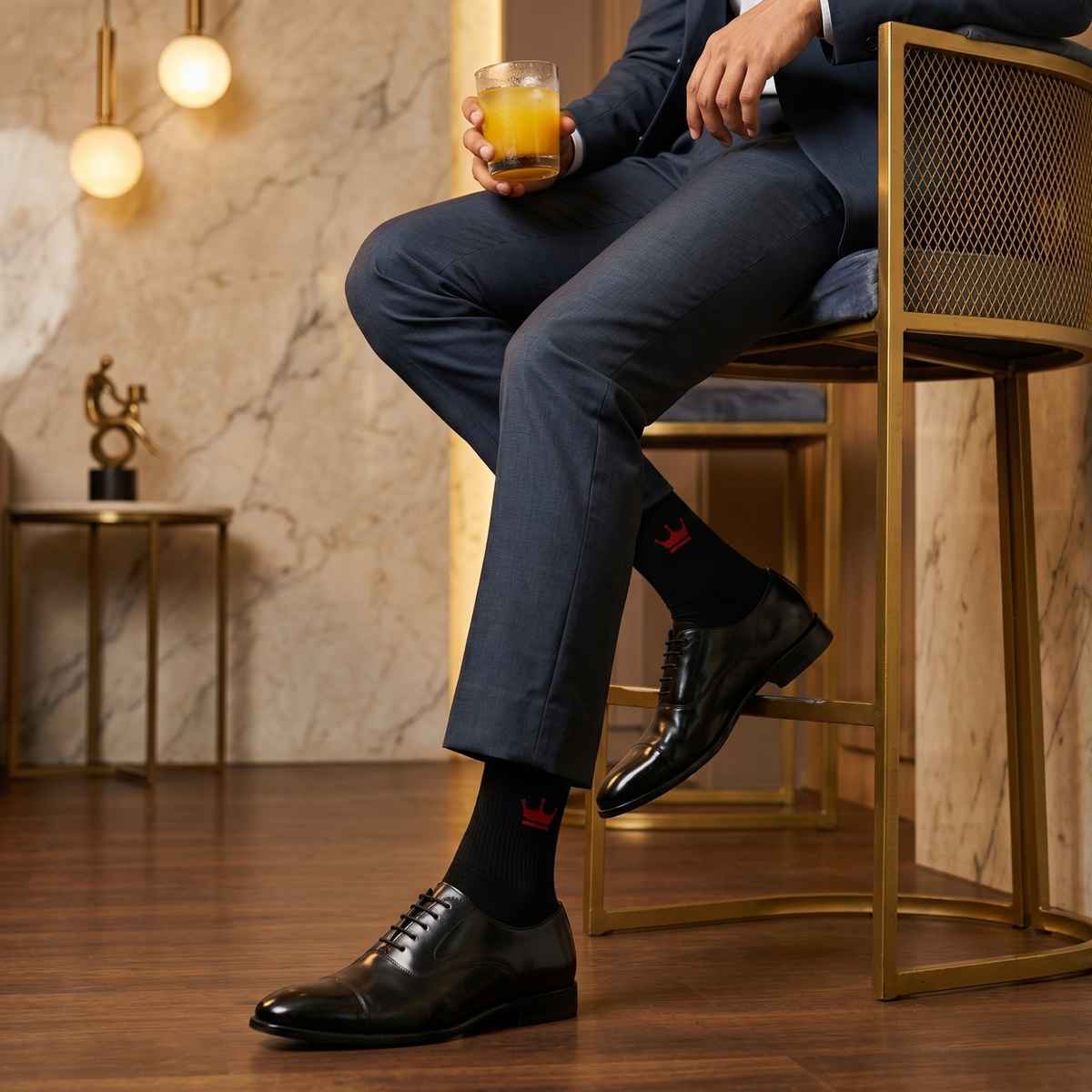 Royal Mart Unisex Solid Cotton Blend Calf Length Socks | Black - Free Size