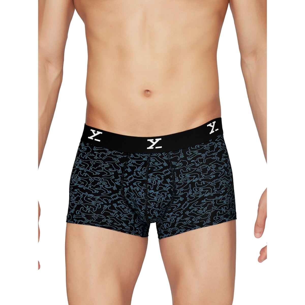 XYXX Men's Modal Printed and solid Trunks Pack of 2, Black| L