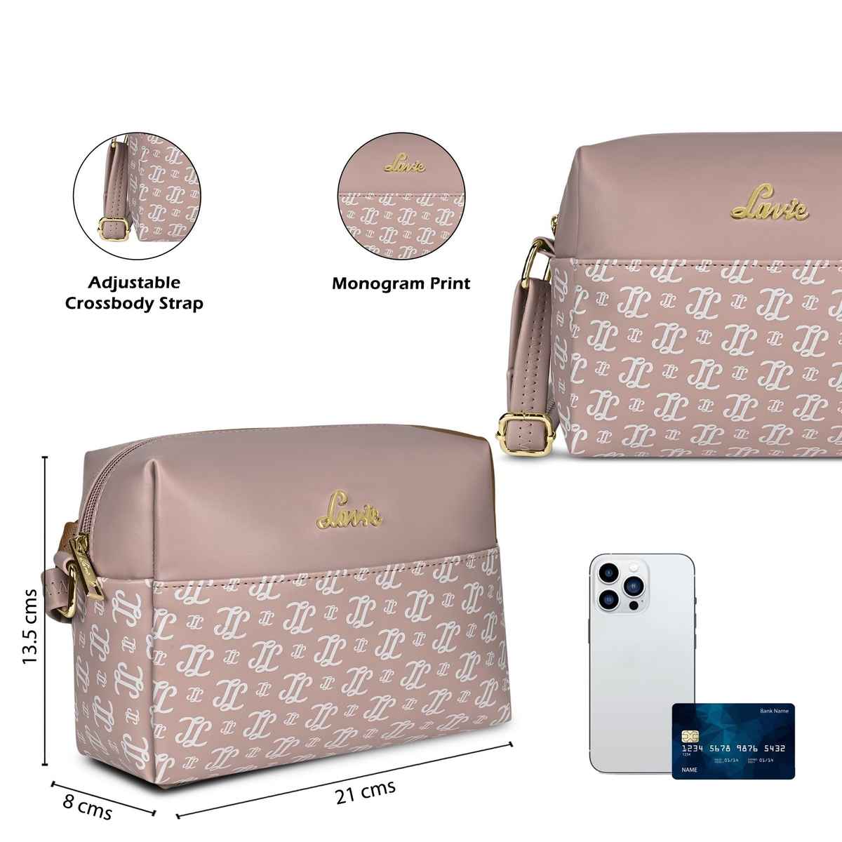 Lavie Women's Mono Ll Senna Box Crossbody Sling Bag | Ladies Purse Handbag | Pink